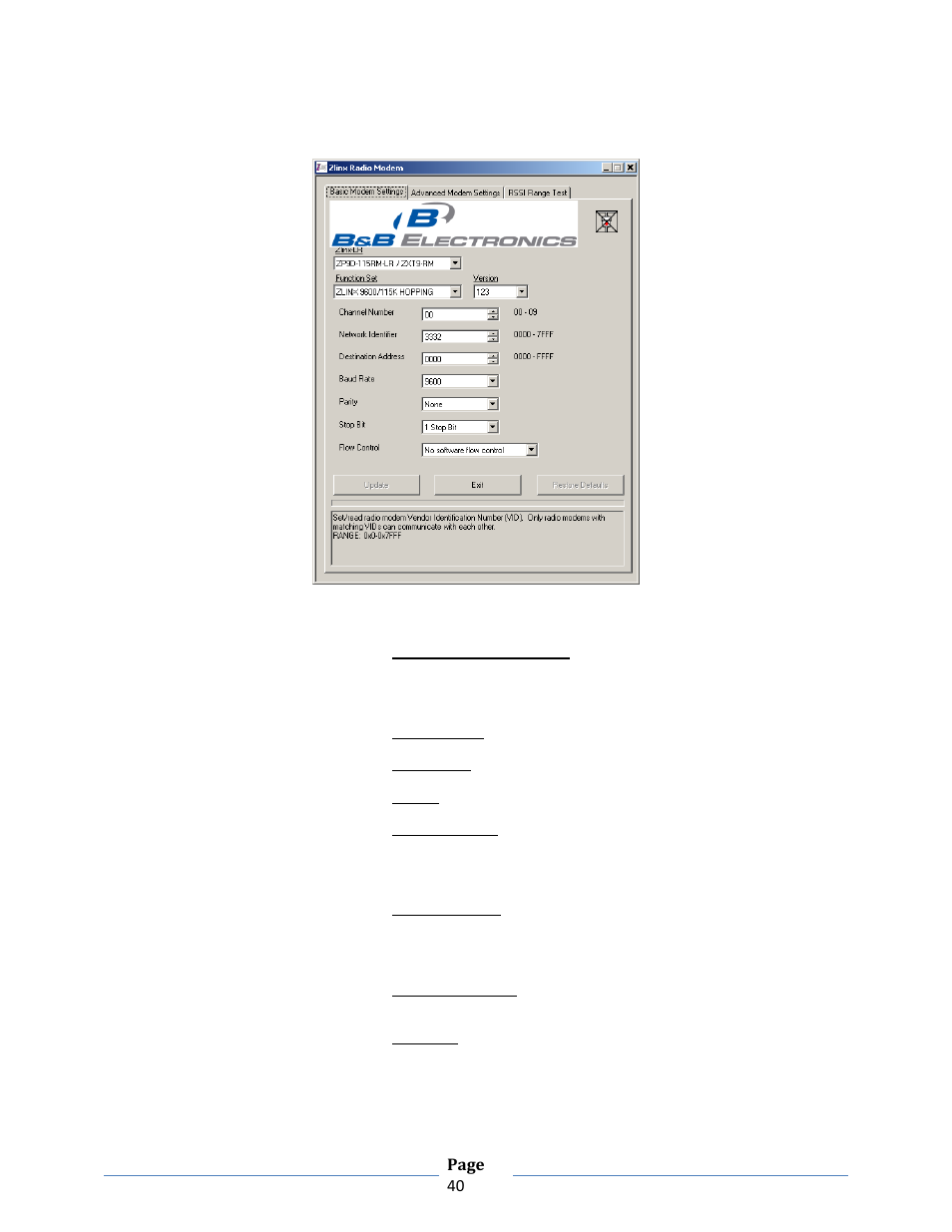 Radio modem settings (zxt9-rm) | B&B Electronics ZXT9-RM-KIT - Manual User Manual | Page 40 / 164