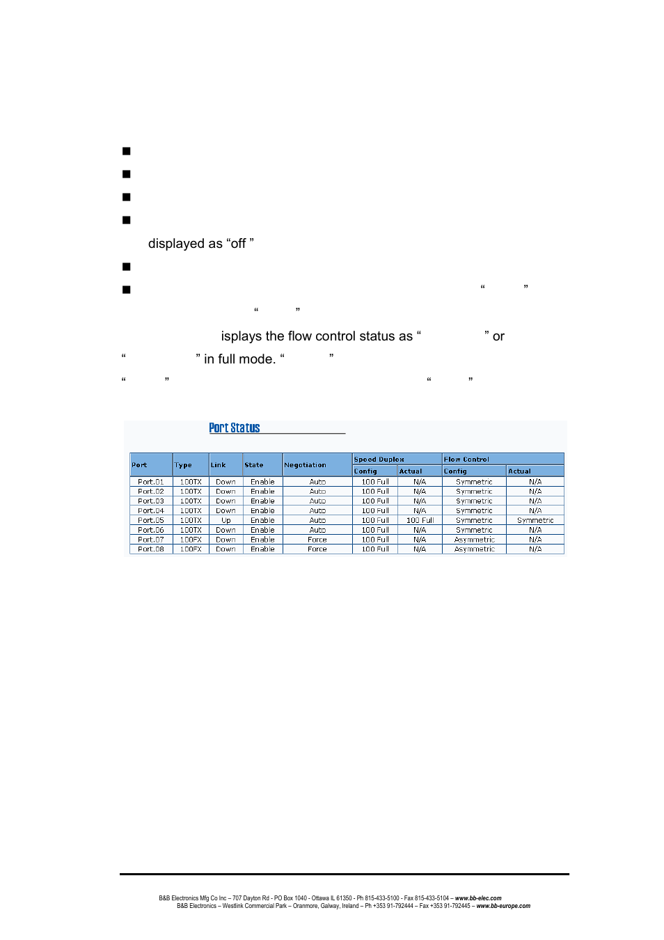 Port status, Single port information | B&B Electronics EIR508-T - Manual User Manual | Page 28 / 71