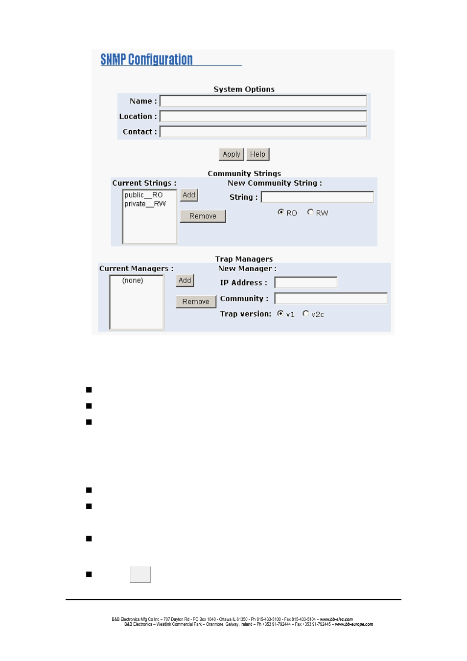 System options, Community strings | B&B Electronics EIR508-T - Manual User Manual | Page 57 / 71