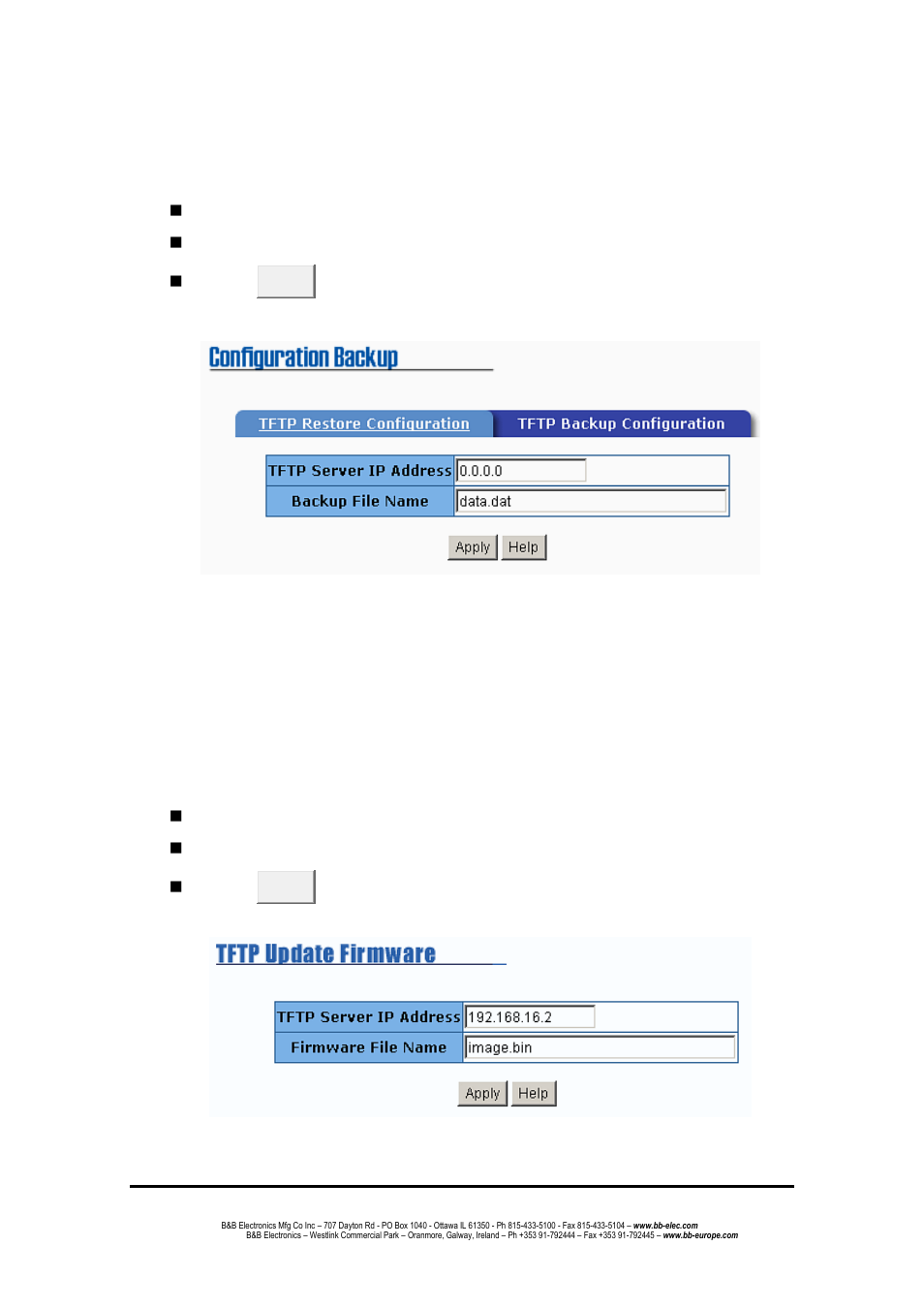 Tftp backup configuration, Tftp update firmware | B&B Electronics EIR508-T - Manual User Manual | Page 59 / 71