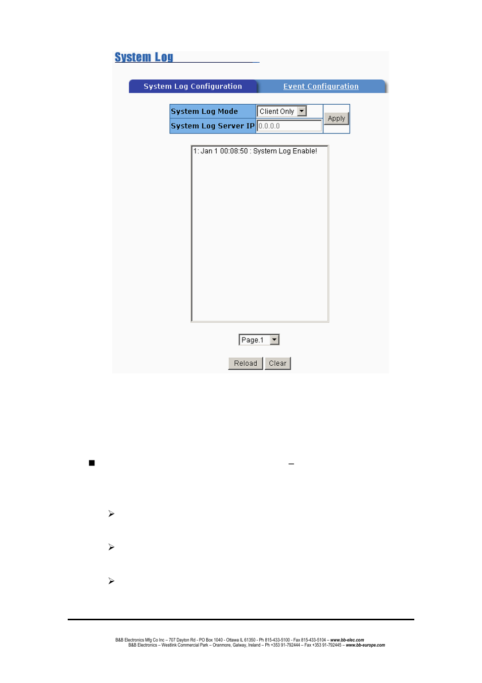 Event configuration | B&B Electronics EIR508-T - Manual User Manual | Page 63 / 71