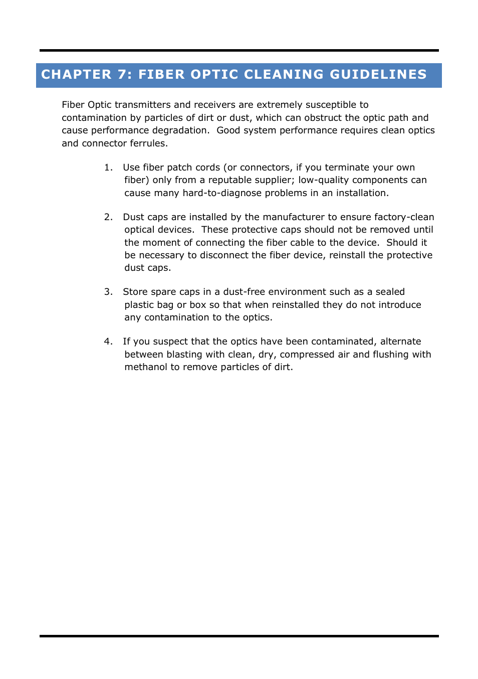 Chapter 7: fiber optic cleaning guidelines | B&B Electronics 856-14205--29 - Manual User Manual | Page 49 / 73