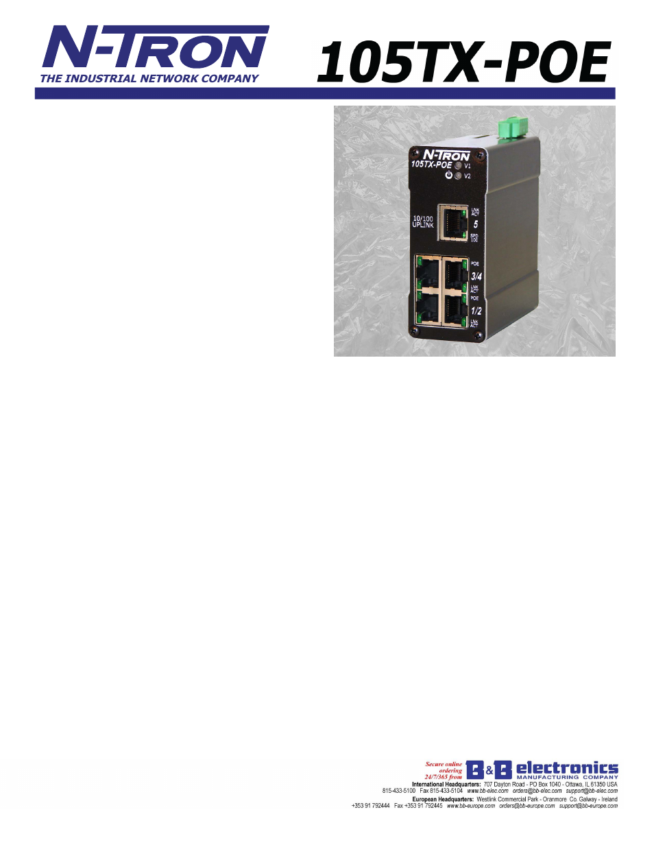 B&B Electronics 105TX-POE - Datasheet User Manual | 3 pages