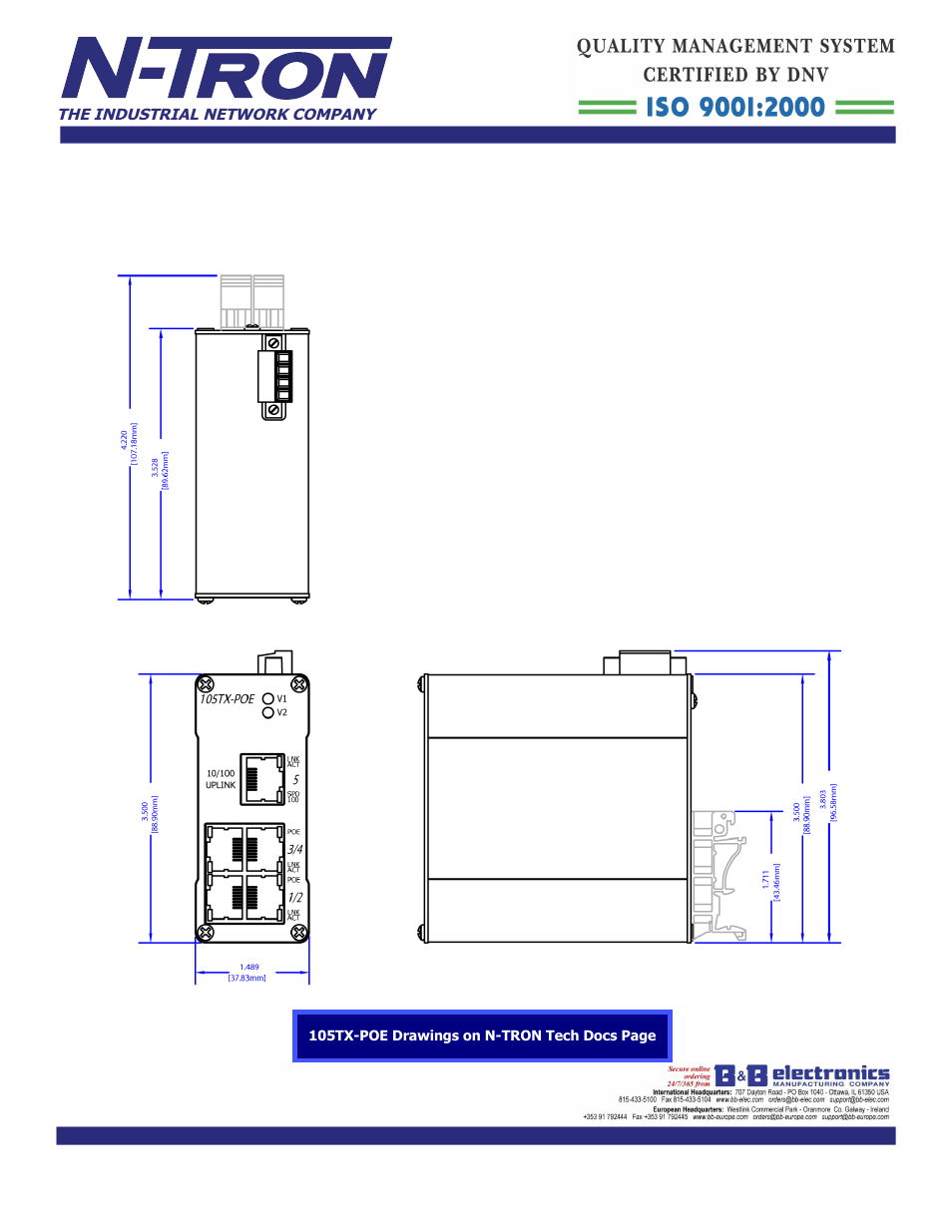 B&B Electronics 105TX-POE - Datasheet User Manual | Page 3 / 3