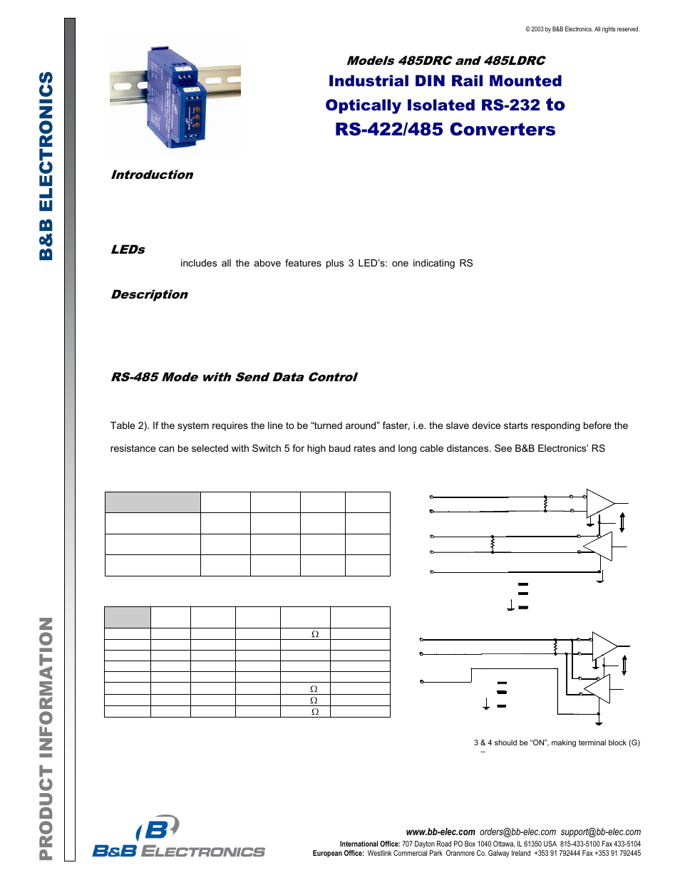 B&B Electronics 485LDRC - Datasheet User Manual | 3 pages