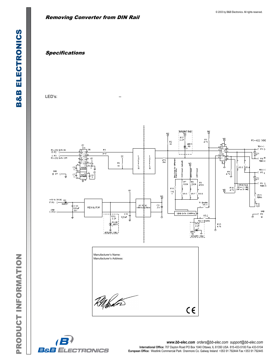 Produ ct info rmati o n b&b e lectr on ics | B&B Electronics 485LDRC - Datasheet User Manual | Page 3 / 3