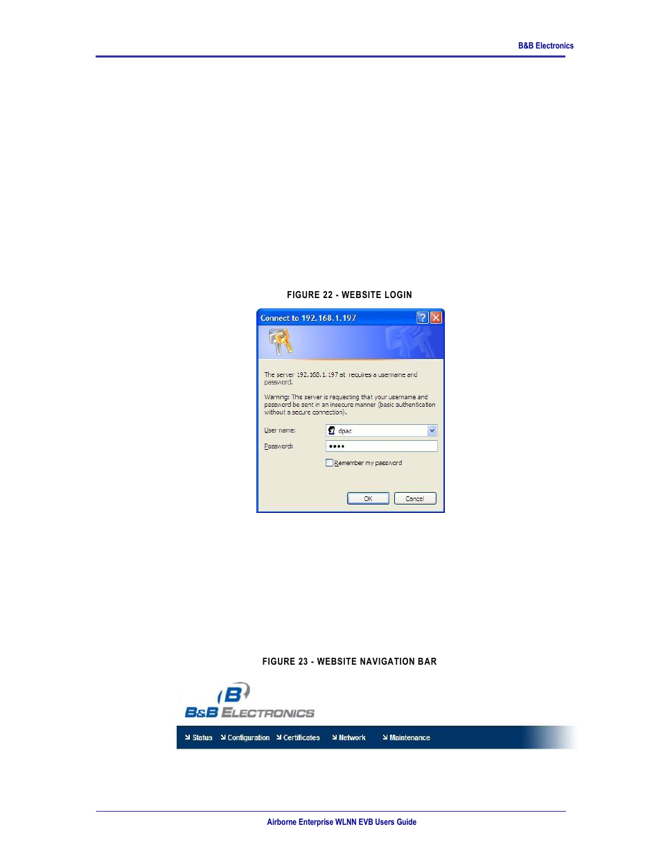 0 using the web interface, Navigation bar | B&B Electronics WLNN-EK-DP551 - User Manual User Manual | Page 44 / 58