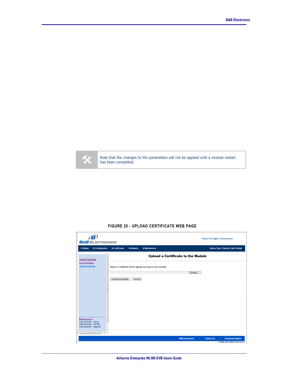 Updating a field, Uploading certificates | B&B Electronics WLNN-EK-DP551 - User Manual User Manual | Page 46 / 58