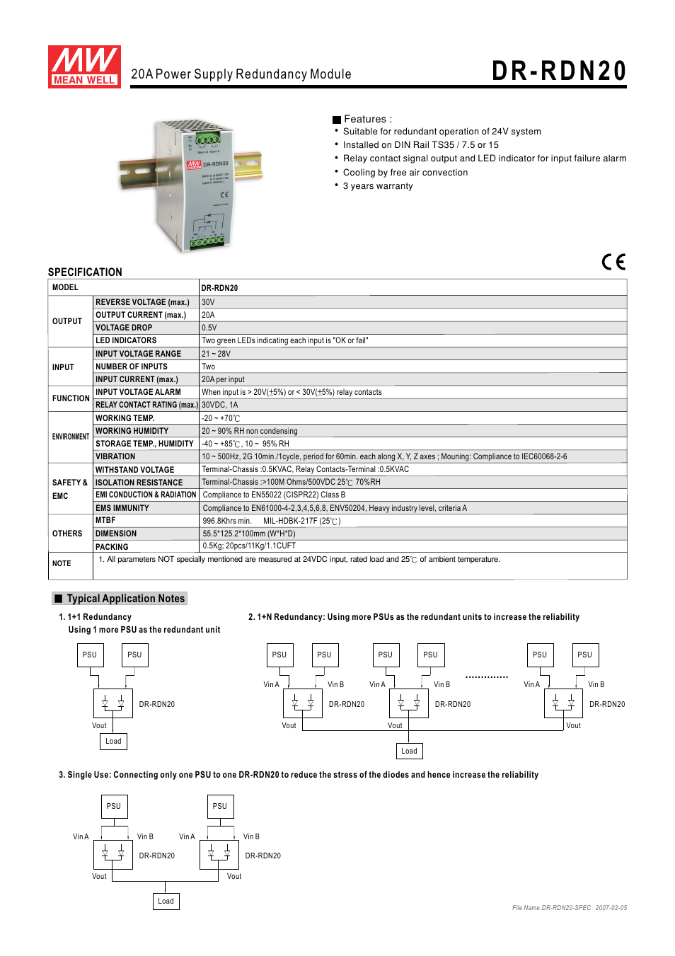 B&B Electronics DR-RDN20 - Datasheet User Manual | 2 pages