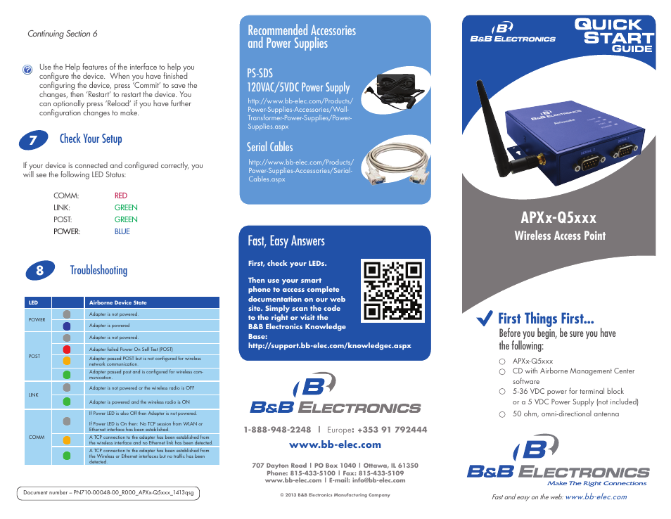 B&B Electronics APXN-Q5428 - Quick Start Guide User Manual | 2 pages