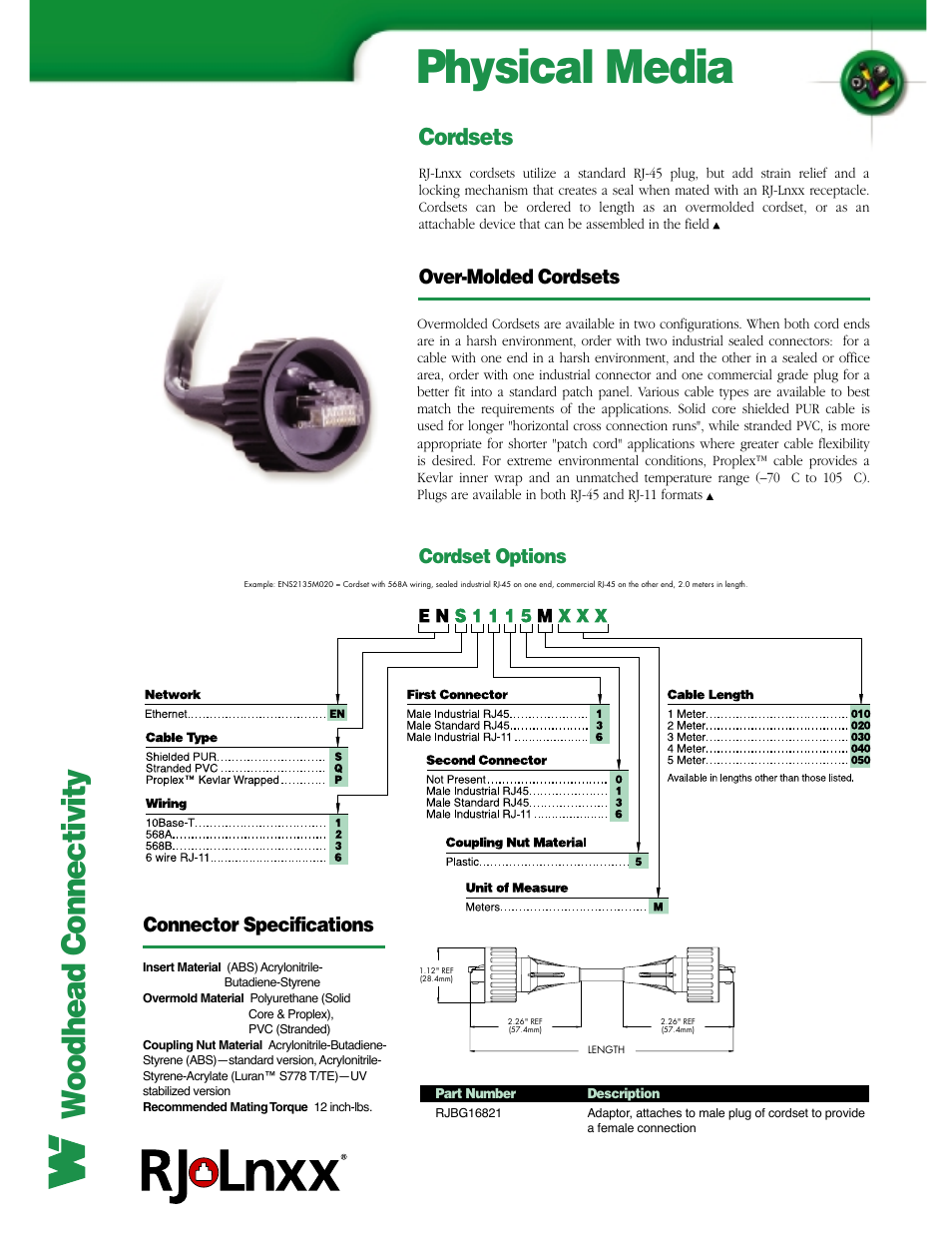 Physical media, Woodhead connectivity, Cordsets | Over-molded cordsets, Cordset options, Connector specifications | B&B Electronics ENQxxxxxxxx - Datasheet User Manual | Page 3 / 4