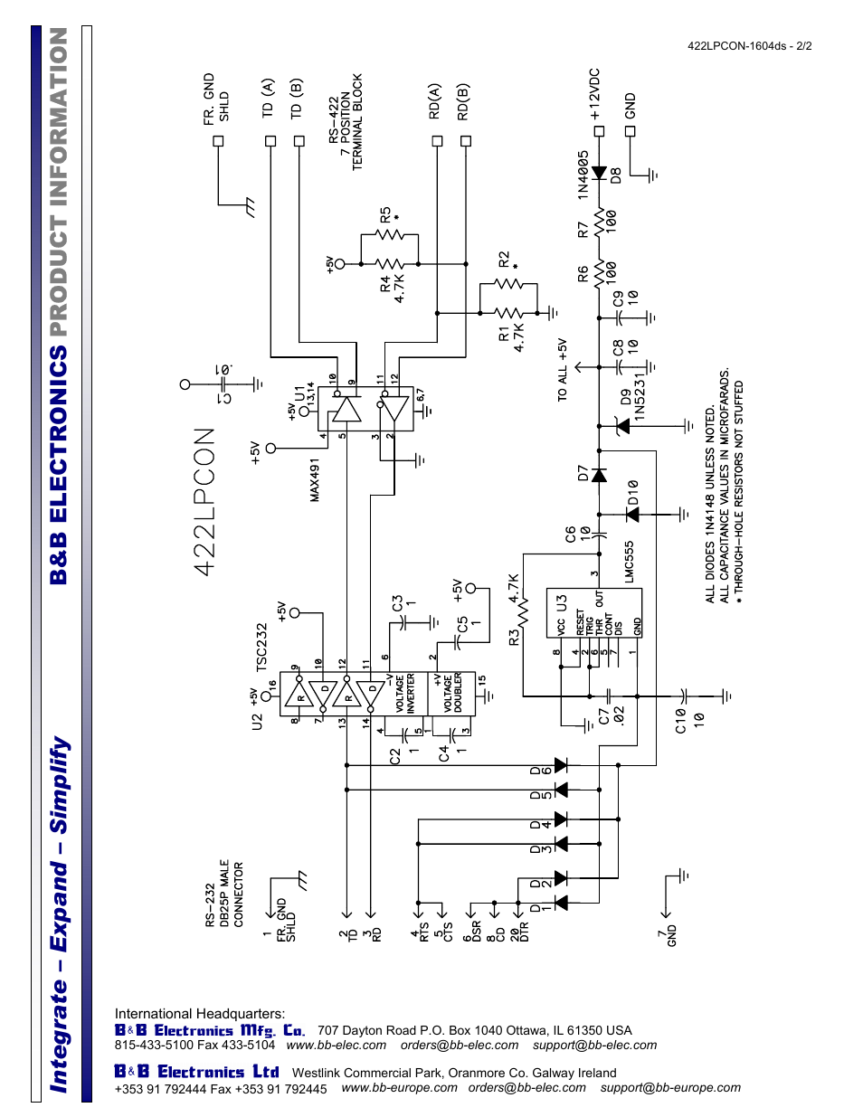 B&B Electronics 422LPCON - Datasheet User Manual | Page 2 / 2