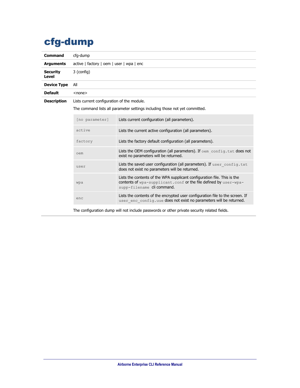 Cfg-dump | B&B Electronics WLNN-AN(ER,SE,SP.EK)-DP551 - Manual User Manual | Page 103 / 264
