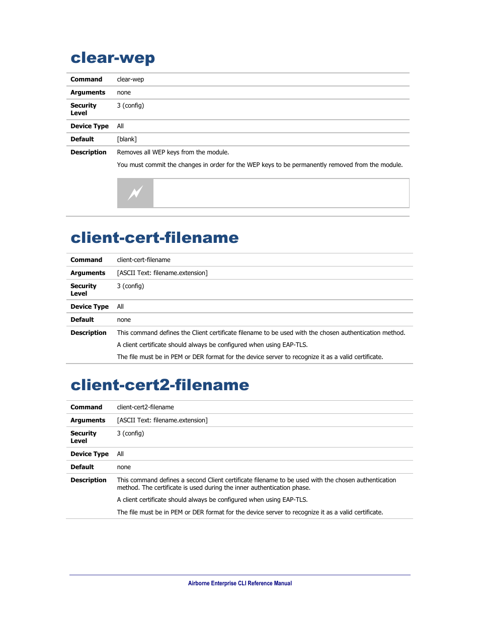 Clear-wep, Client-cert-filename, Client-cert2-filename | B&B Electronics WLNN-AN(ER,SE,SP.EK)-DP551 - Manual User Manual | Page 110 / 264