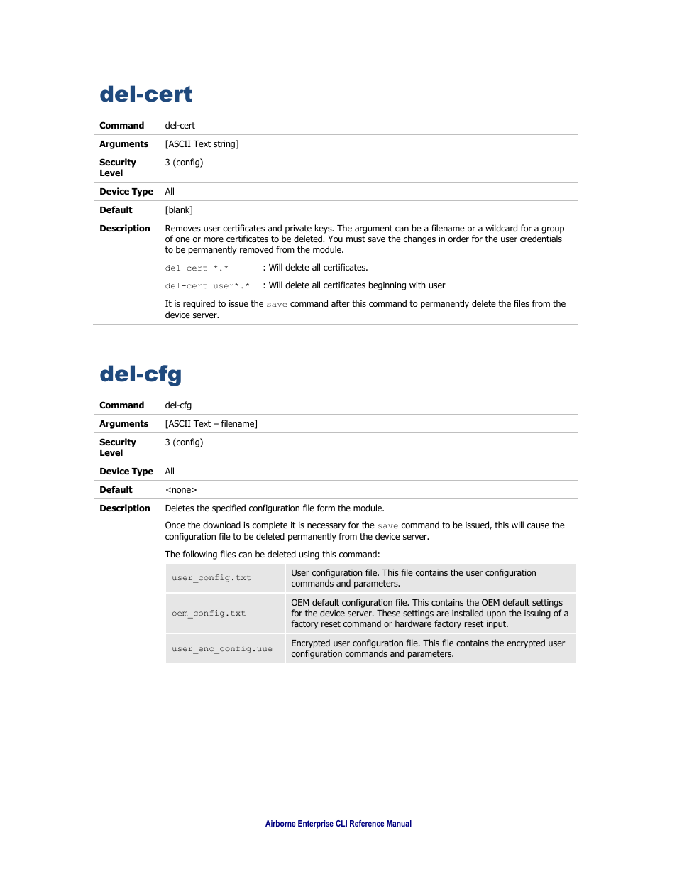 Del-cert, Del-cfg | B&B Electronics WLNN-AN(ER,SE,SP.EK)-DP551 - Manual User Manual | Page 116 / 264