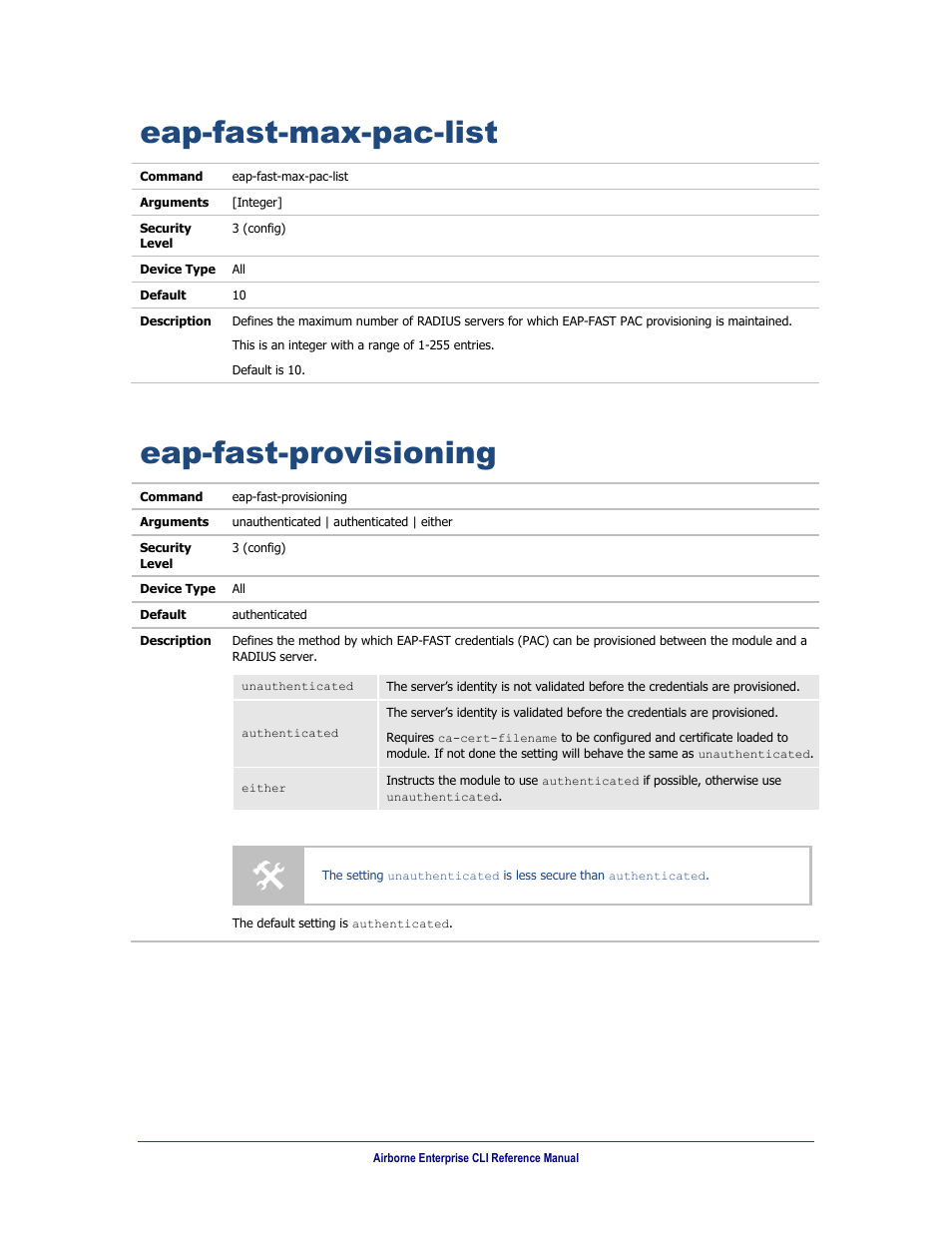 Eap-fast-max-pac-list, Eap-fast-provisioning | B&B Electronics WLNN-AN(ER,SE,SP.EK)-DP551 - Manual User Manual | Page 124 / 264