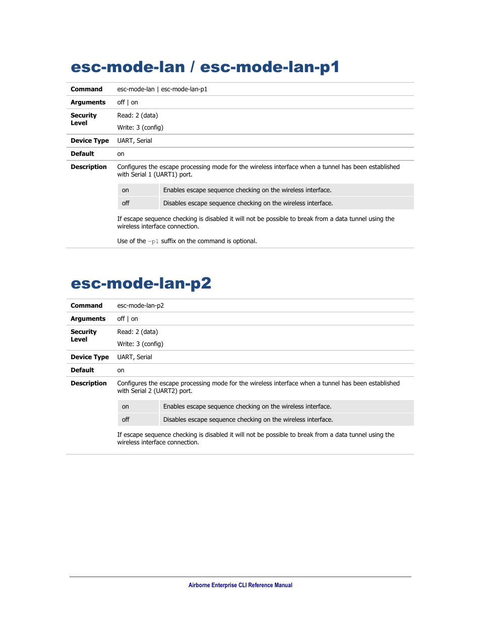 Esc-mode-lan / esc-mode-lan-p1, Esc-mode-lan-p2 | B&B Electronics WLNN-AN(ER,SE,SP.EK)-DP551 - Manual User Manual | Page 129 / 264