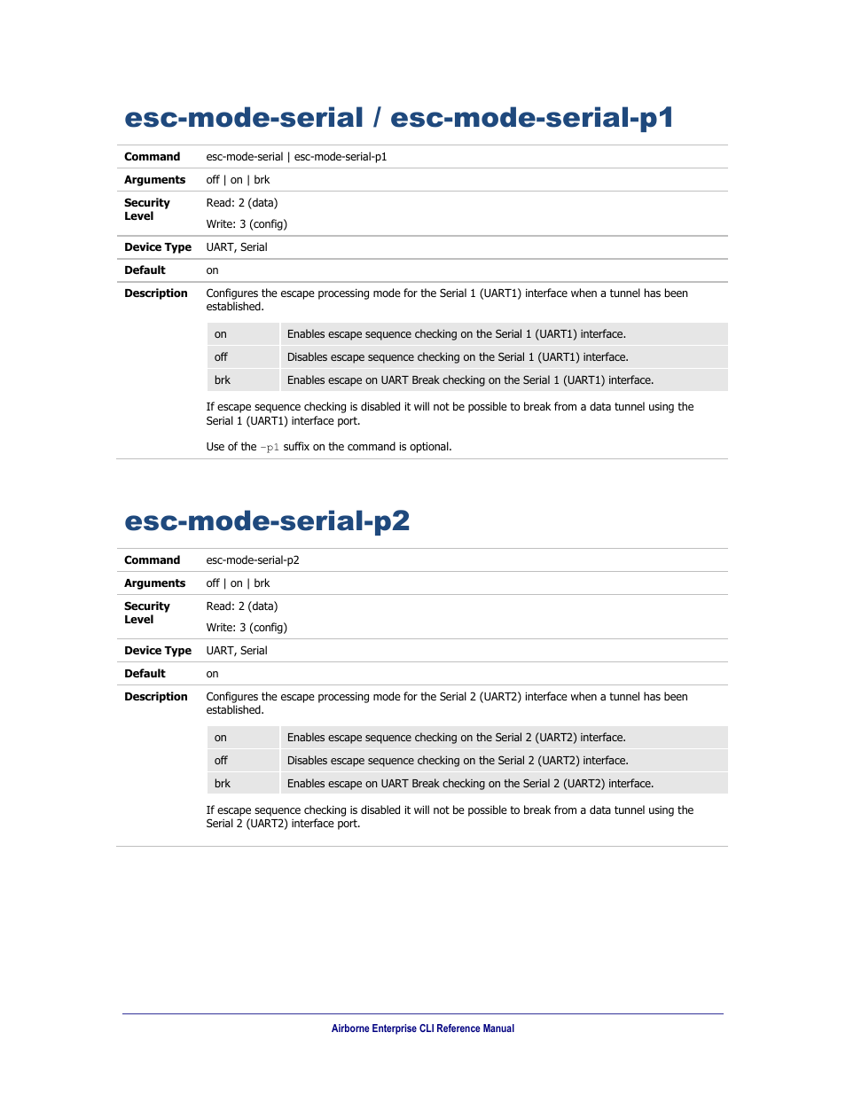 Esc-mode-serial / esc-mode-serial-p1, Esc-mode-serial-p2 | B&B Electronics WLNN-AN(ER,SE,SP.EK)-DP551 - Manual User Manual | Page 130 / 264