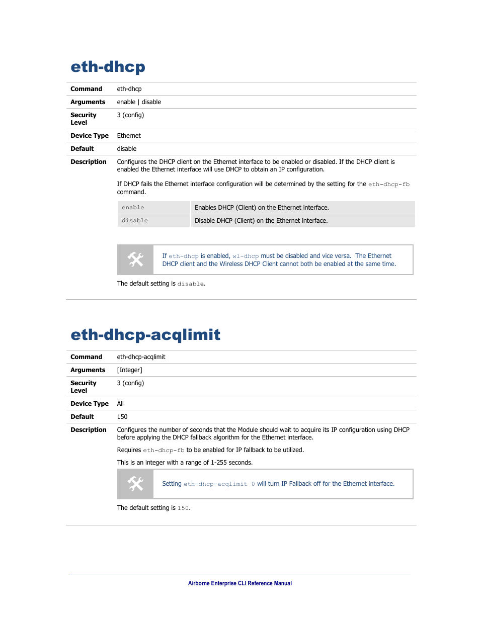 Eth-dhcp, Eth-dhcp-acqlimit | B&B Electronics WLNN-AN(ER,SE,SP.EK)-DP551 - Manual User Manual | Page 132 / 264