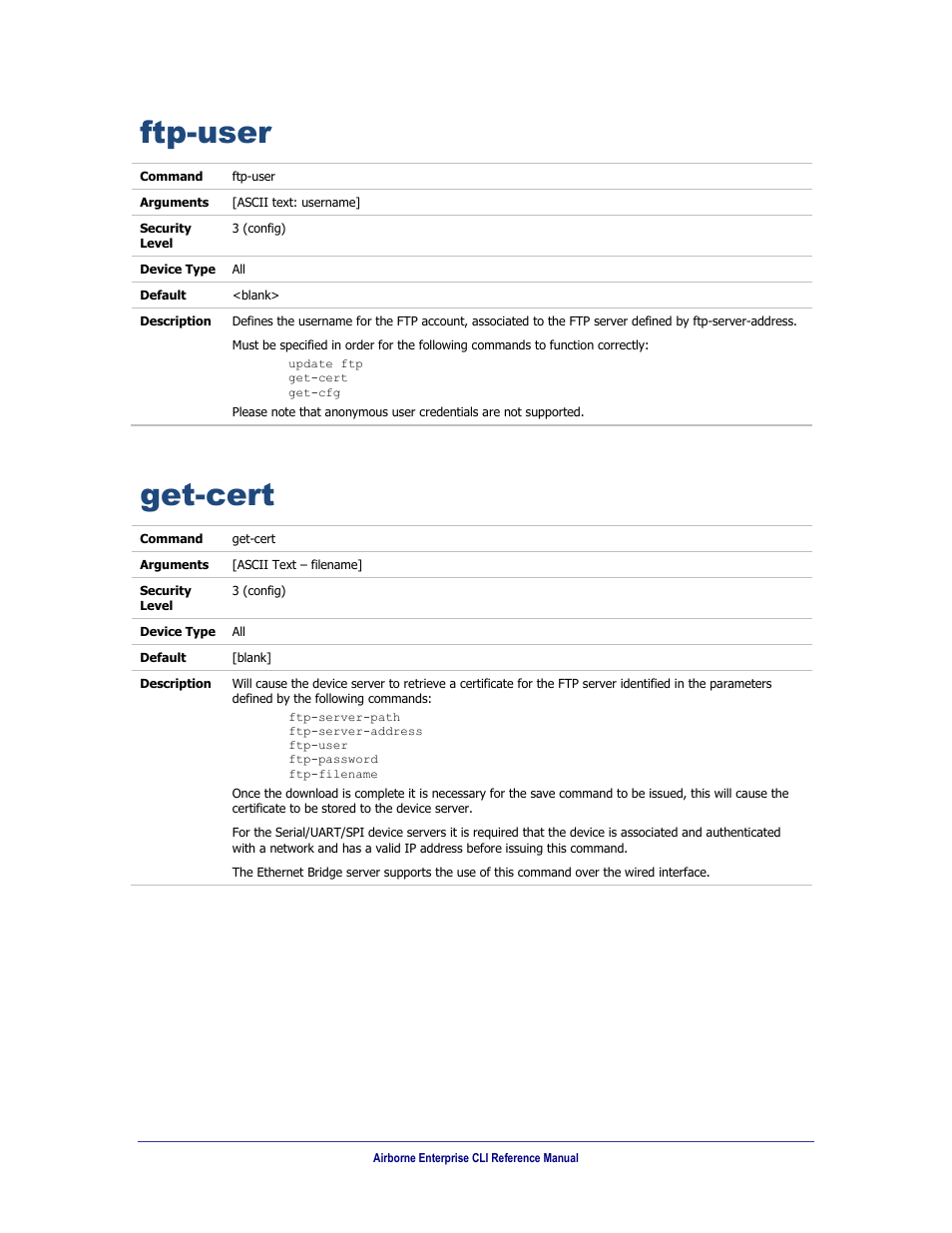 Ftp-user, Get-cert | B&B Electronics WLNN-AN(ER,SE,SP.EK)-DP551 - Manual User Manual | Page 151 / 264