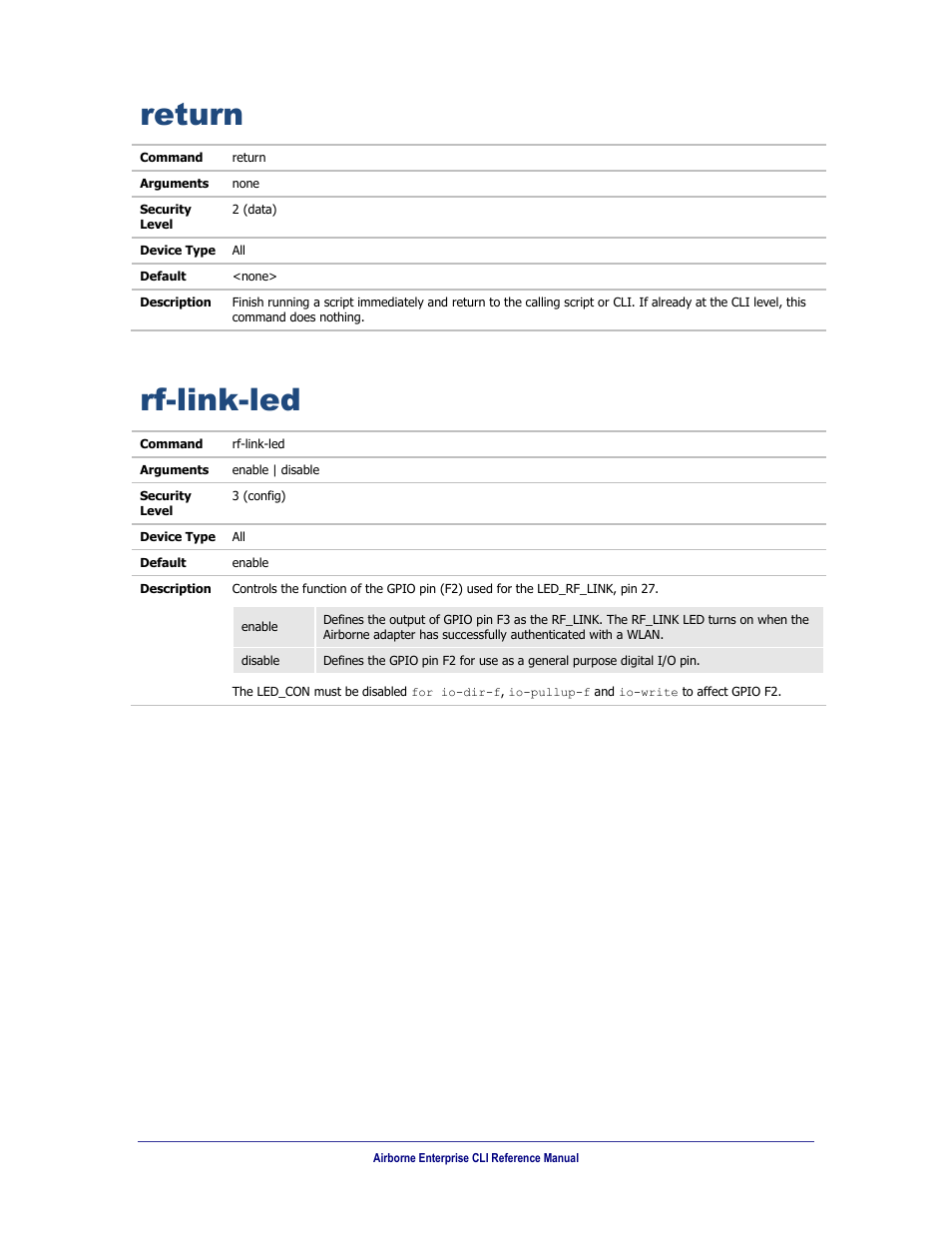 Return, Rf-link-led | B&B Electronics WLNN-AN(ER,SE,SP.EK)-DP551 - Manual User Manual | Page 192 / 264