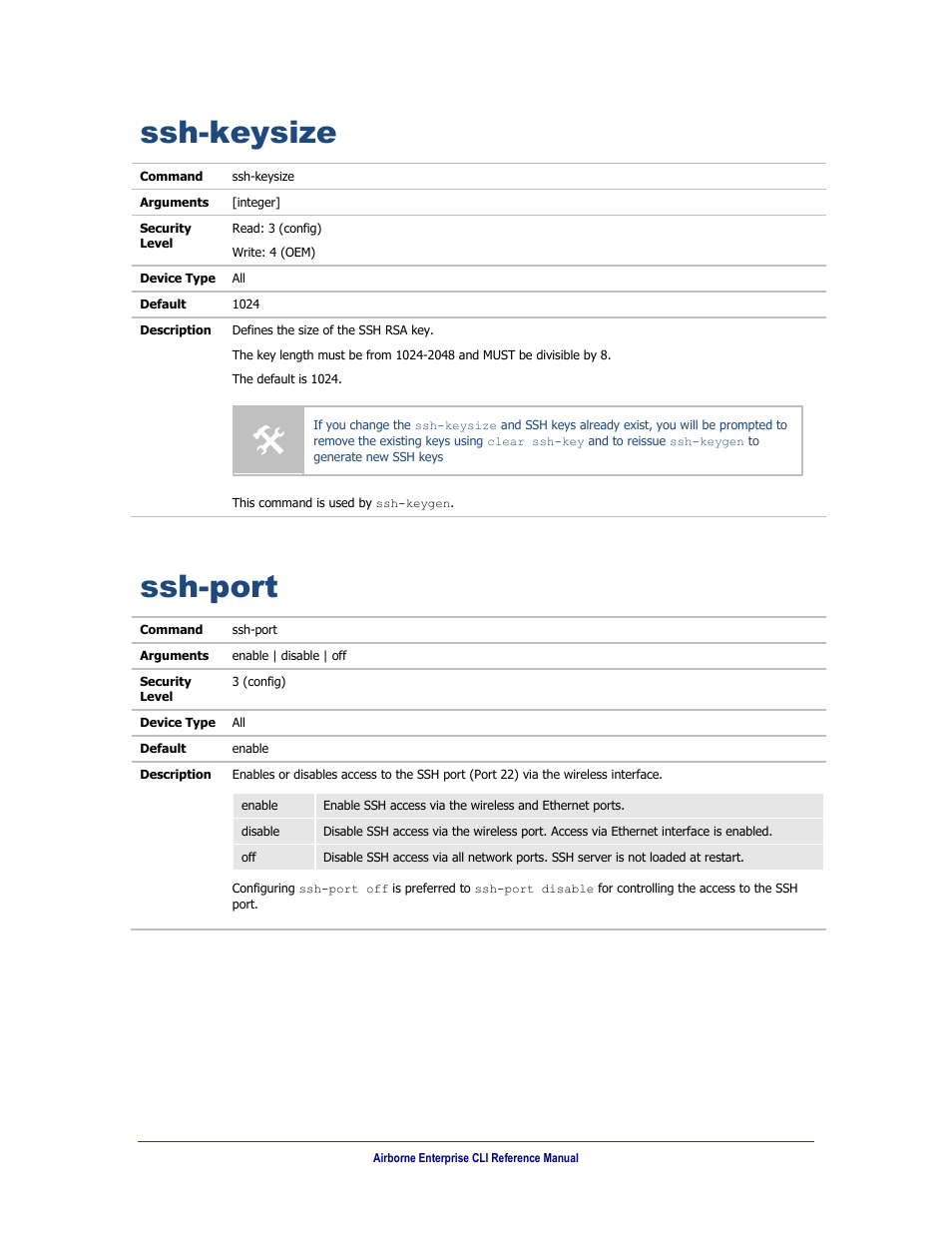 Ssh-keysize, Ssh-port | B&B Electronics WLNN-AN(ER,SE,SP.EK)-DP551 - Manual User Manual | Page 201 / 264