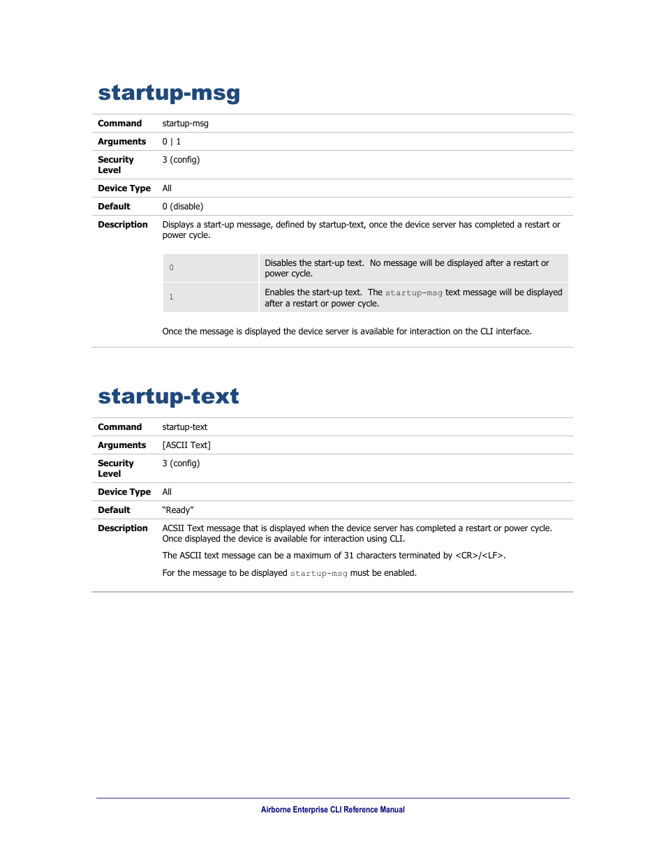 Startup-msg, Startup-text | B&B Electronics WLNN-AN(ER,SE,SP.EK)-DP551 - Manual User Manual | Page 203 / 264