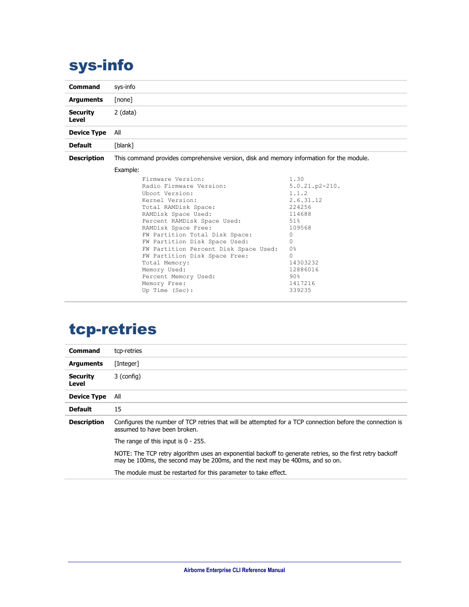 Sys-info, Tcp-retries | B&B Electronics WLNN-AN(ER,SE,SP.EK)-DP551 - Manual User Manual | Page 207 / 264