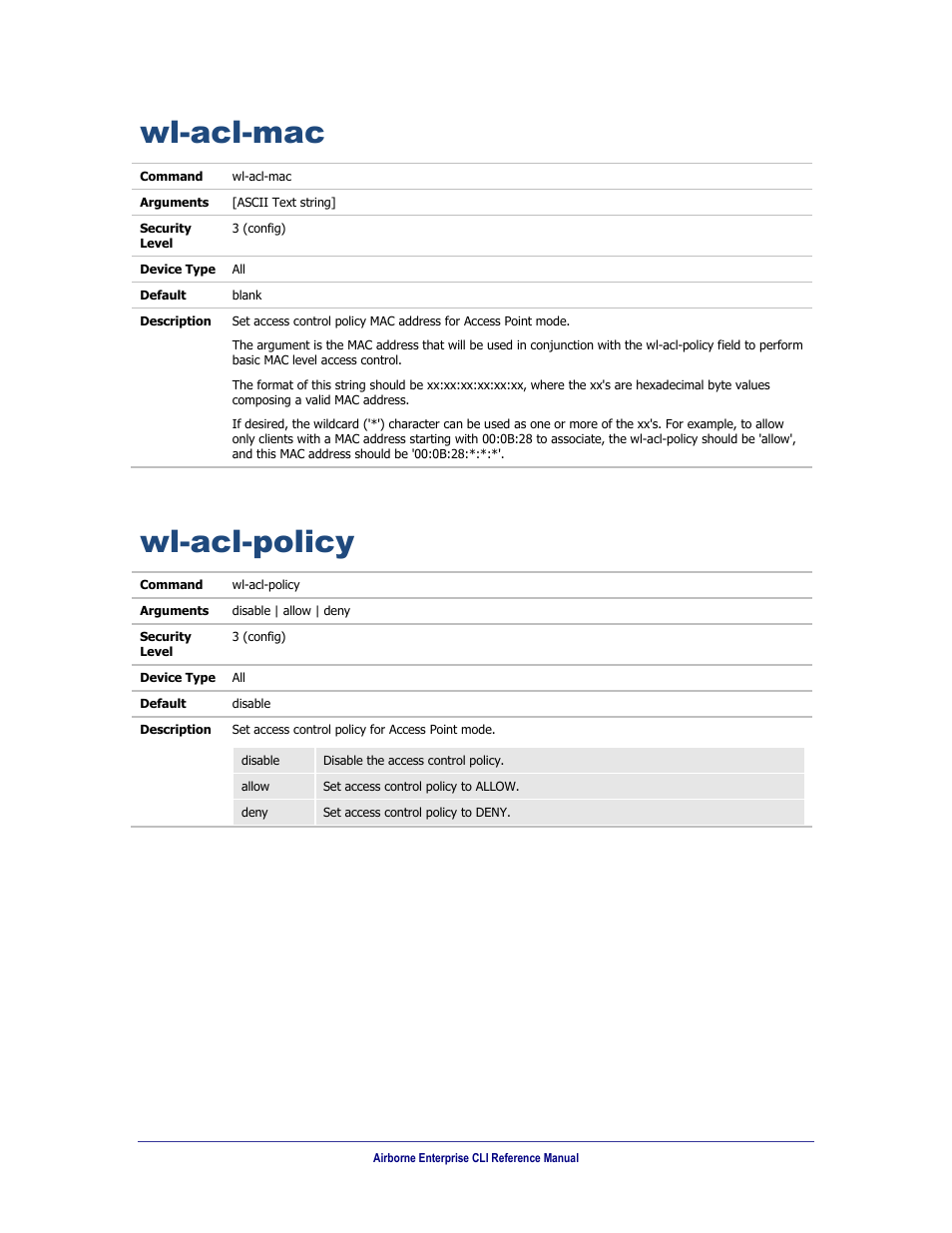 Wl-acl-mac, Wl-acl-policy | B&B Electronics WLNN-AN(ER,SE,SP.EK)-DP551 - Manual User Manual | Page 218 / 264