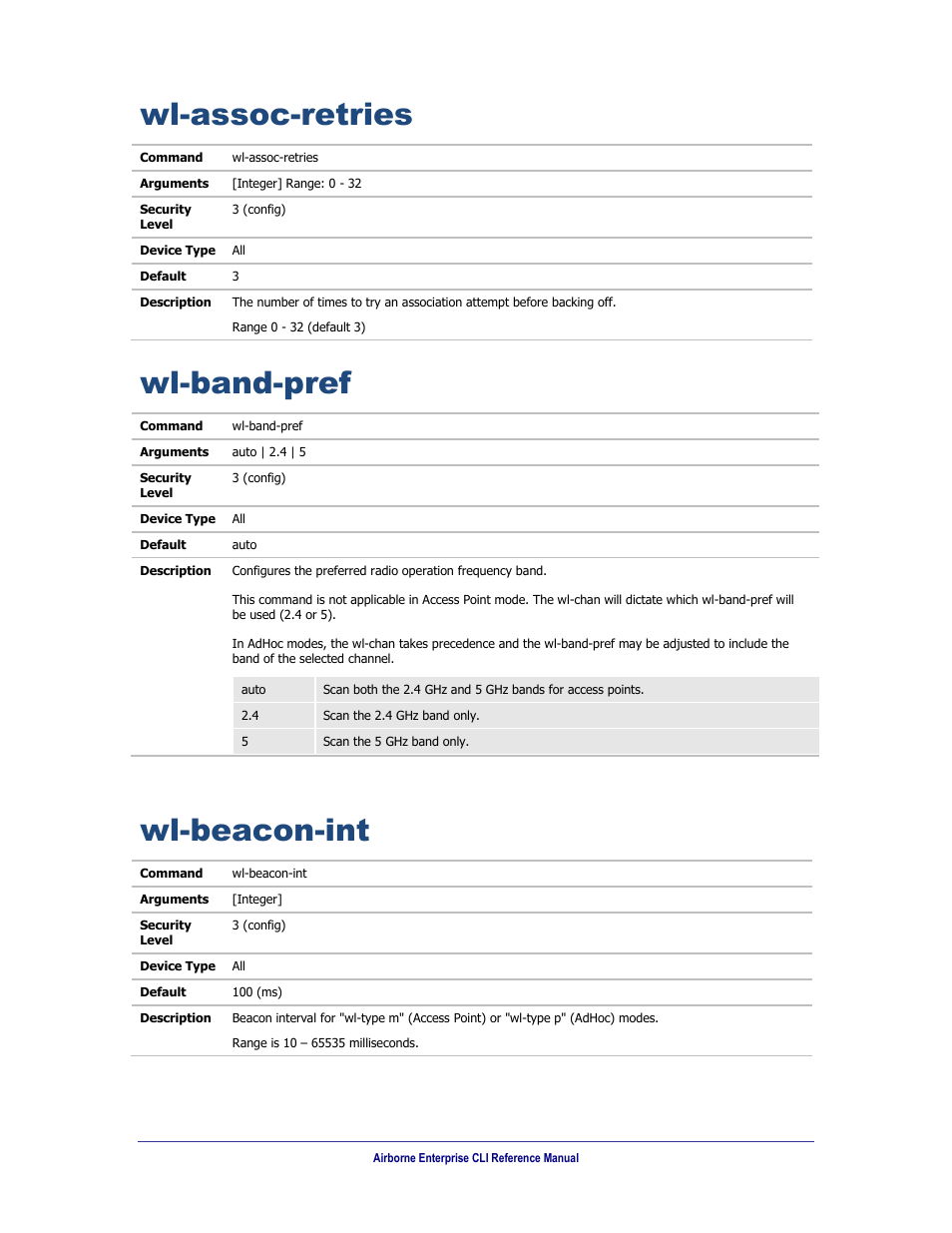 Wl-assoc-retries, Wl-band-pref, Wl-beacon-int | B&B Electronics WLNN-AN(ER,SE,SP.EK)-DP551 - Manual User Manual | Page 220 / 264