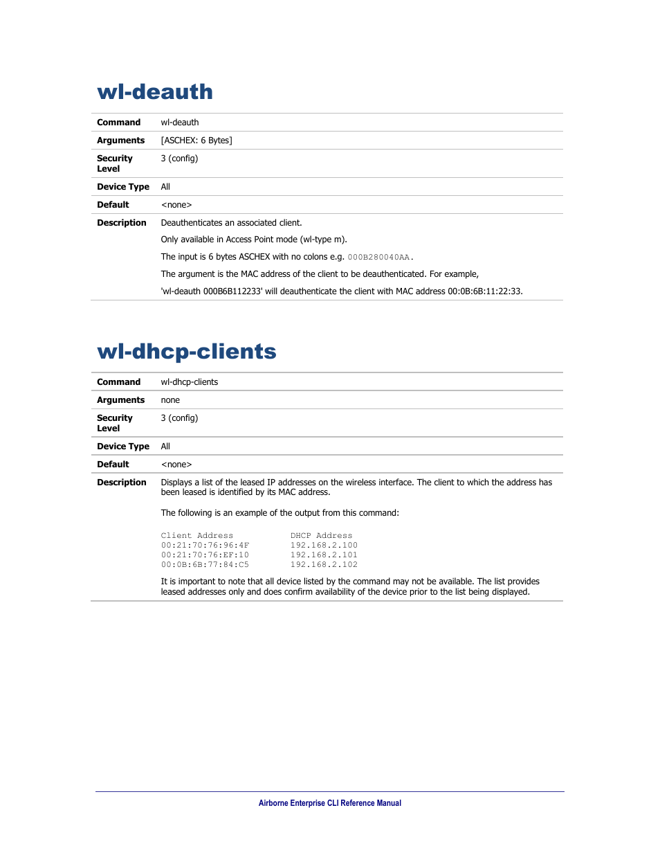 Wl-deauth, Wl-dhcp-clients | B&B Electronics WLNN-AN(ER,SE,SP.EK)-DP551 - Manual User Manual | Page 222 / 264