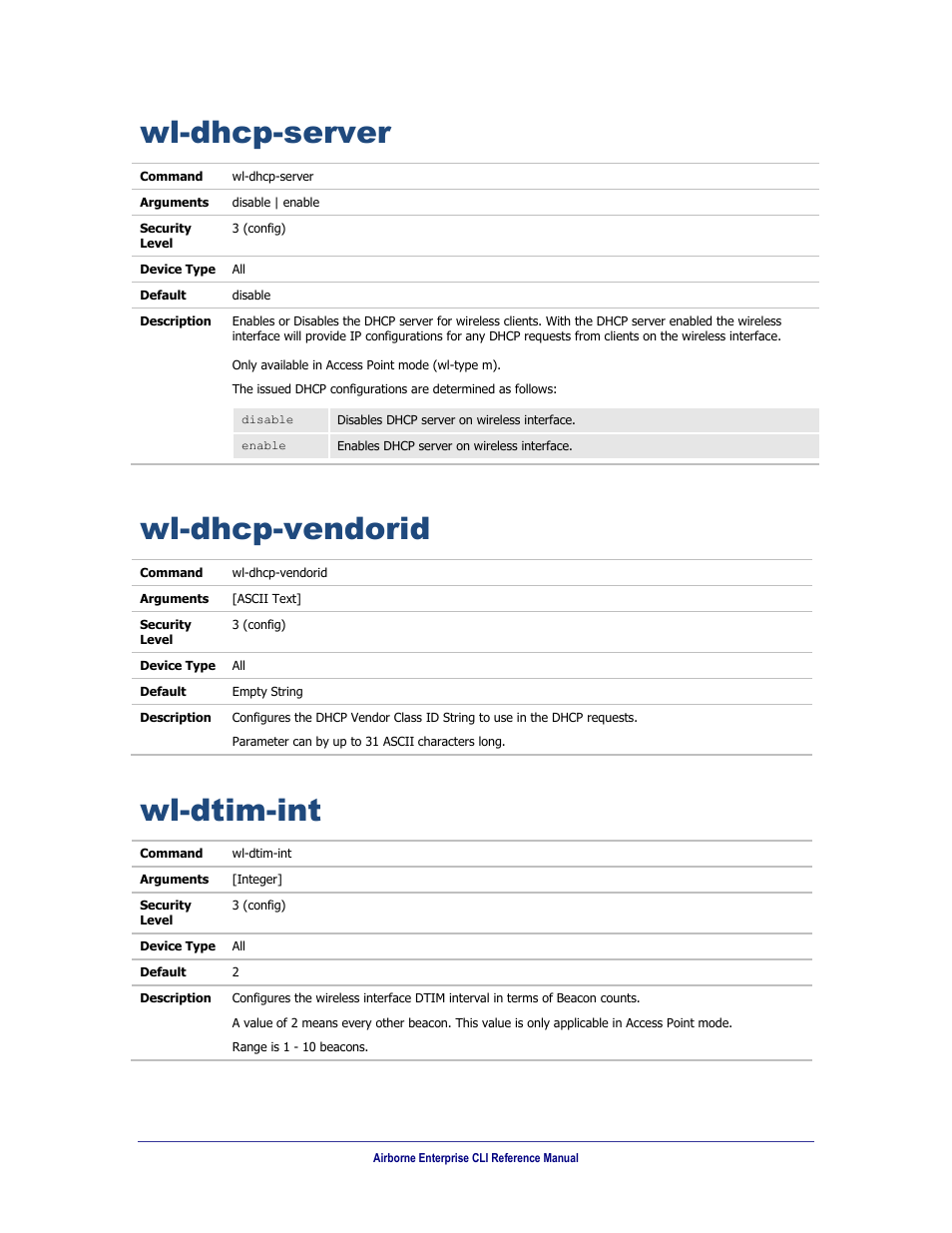 Wl-dhcp-server, Wl-dhcp-vendorid, Wl-dtim-int | B&B Electronics WLNN-AN(ER,SE,SP.EK)-DP551 - Manual User Manual | Page 223 / 264