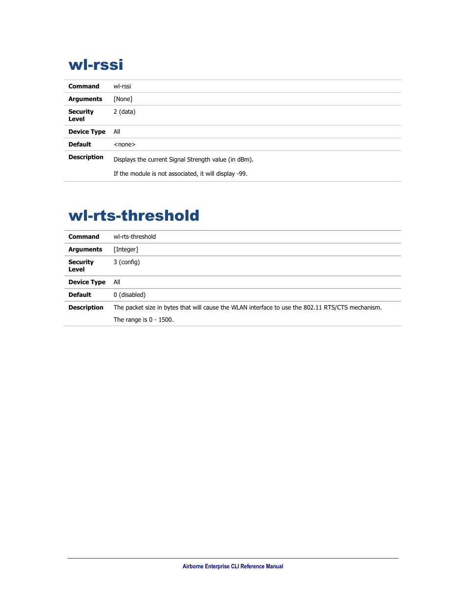 Wl-rssi, Wl-rts-threshold | B&B Electronics WLNN-AN(ER,SE,SP.EK)-DP551 - Manual User Manual | Page 233 / 264