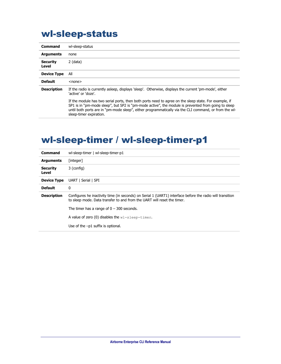 Wl-sleep-status, Wl-sleep-timer / wl-sleep-timer-p1 | B&B Electronics WLNN-AN(ER,SE,SP.EK)-DP551 - Manual User Manual | Page 235 / 264