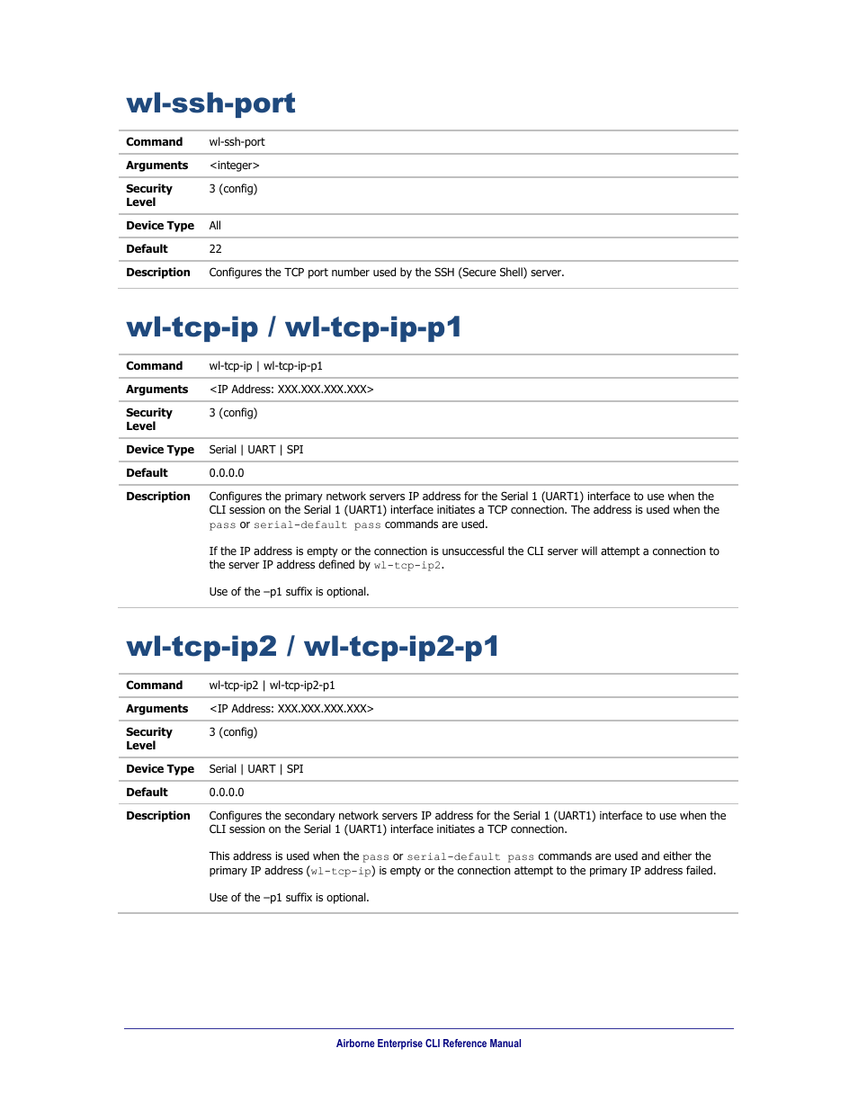 Wl-ssh-port, Wl-tcp-ip / wl-tcp-ip-p1, Wl-tcp-ip2 / wl-tcp-ip2-p1 | B&B Electronics WLNN-AN(ER,SE,SP.EK)-DP551 - Manual User Manual | Page 237 / 264