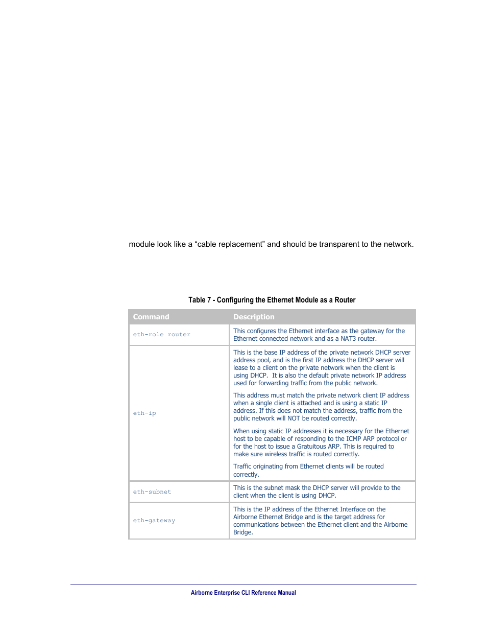 Table 7, Configuring the ethernet module as a router | B&B Electronics WLNN-AN(ER,SE,SP.EK)-DP551 - Manual User Manual | Page 53 / 264