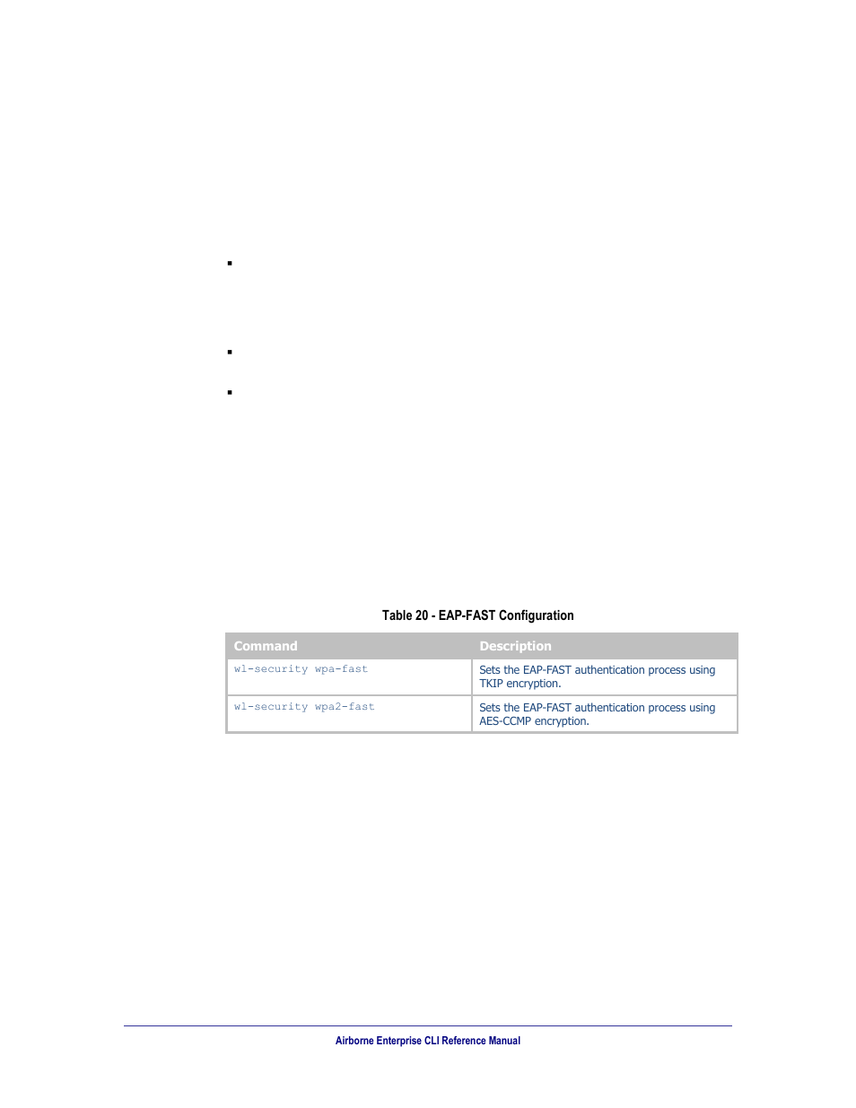 Configuring eap-fast, Table 20, Eap-fast configuration | 6 configuring eap-fast | B&B Electronics WLNN-AN(ER,SE,SP.EK)-DP551 - Manual User Manual | Page 64 / 264