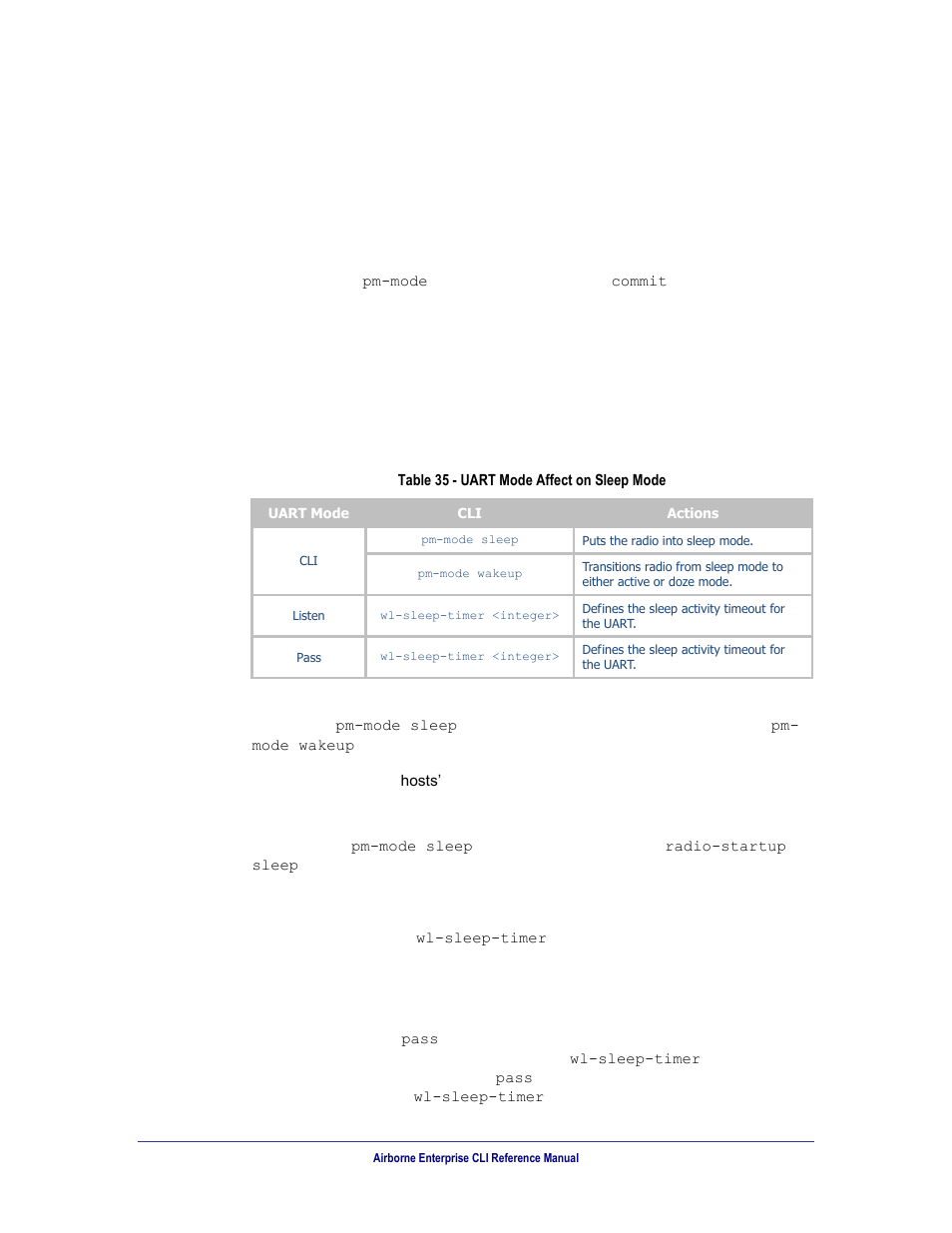 Mode: wakeup, Using sleep mode, Table 35 | Uart mode affect on sleep mode, 4 mode: wakeup, 5 using sleep mode | B&B Electronics WLNN-AN(ER,SE,SP.EK)-DP551 - Manual User Manual | Page 86 / 264