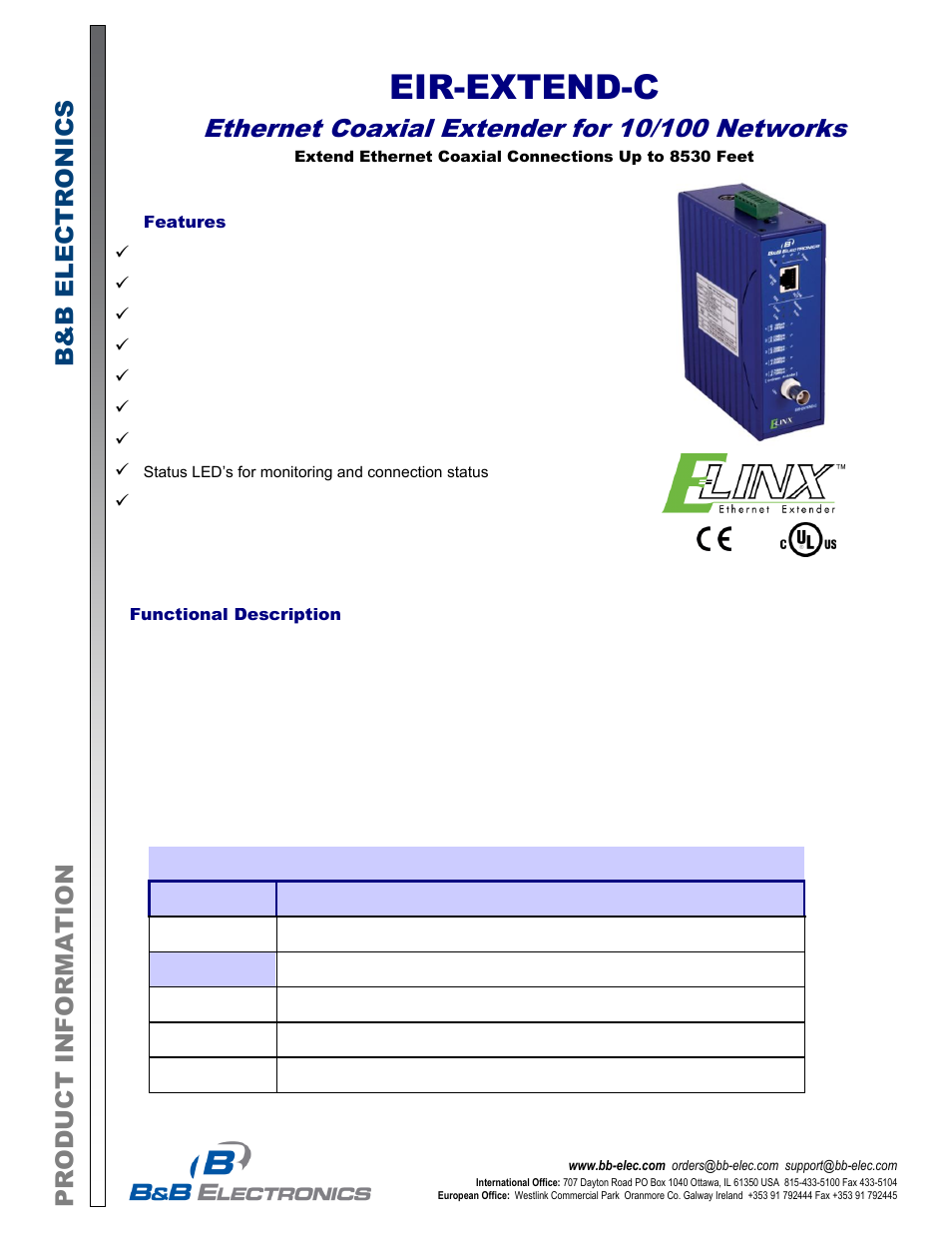 B&B Electronics EIR-EXTEND-C - Datasheet User Manual | 4 pages