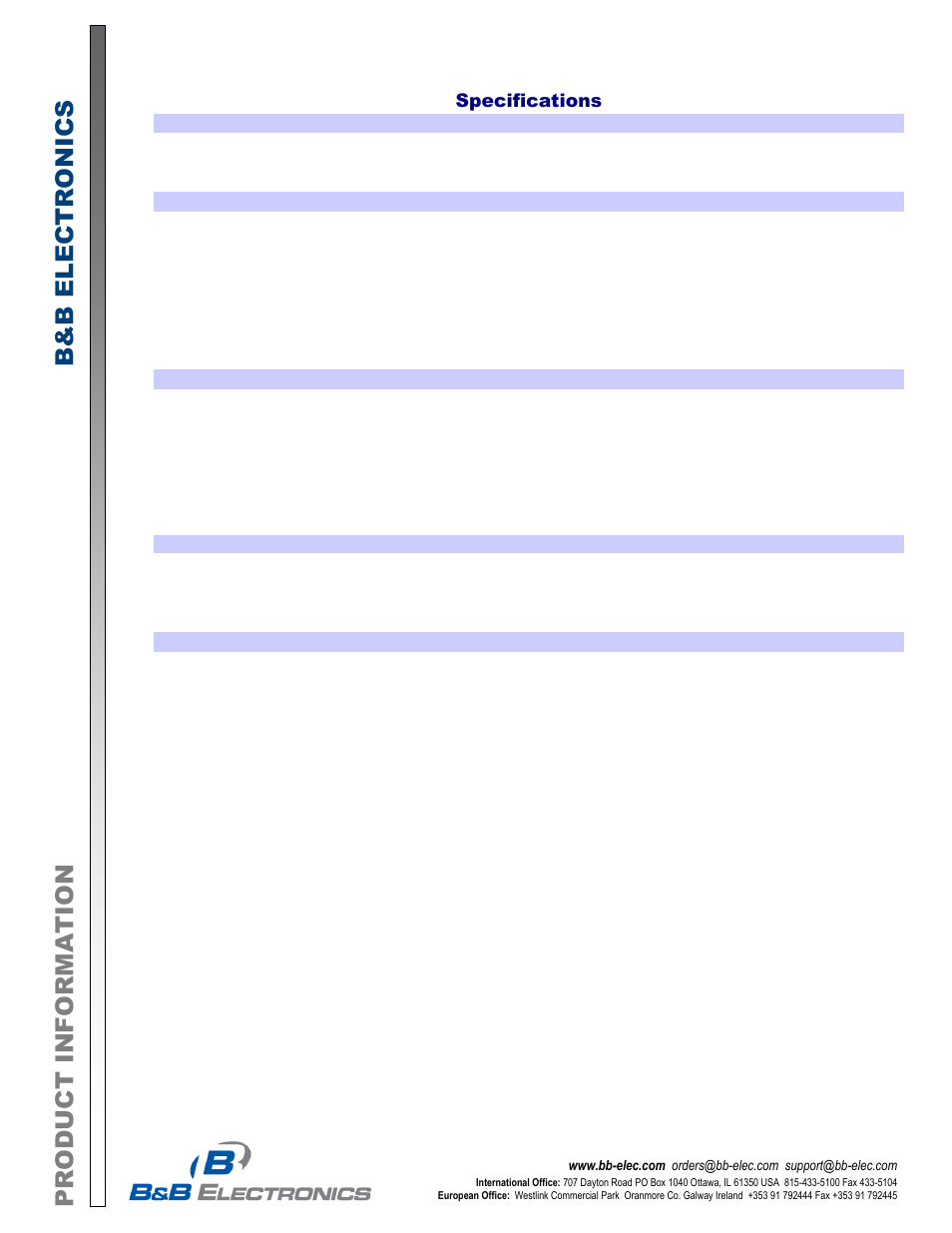 Produ ct info rmati o n b&b e lectr on ics, Specifications | B&B Electronics EIR-EXTEND-C - Datasheet User Manual | Page 2 / 4