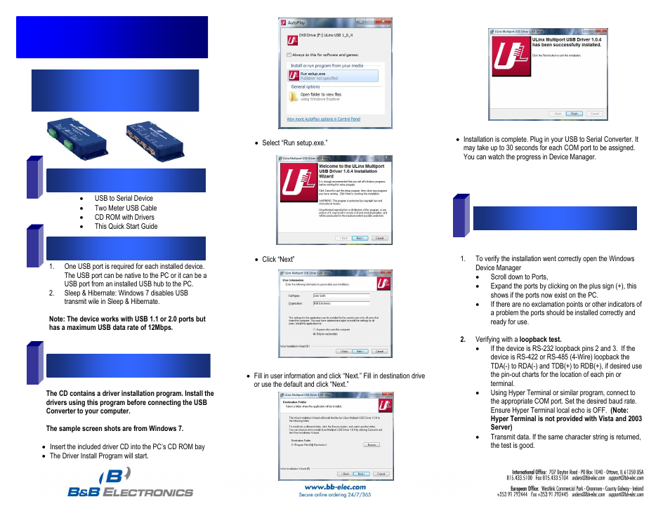 B&B Electronics USOPTL4-4P - Quick Start Guide User Manual | 2 pages