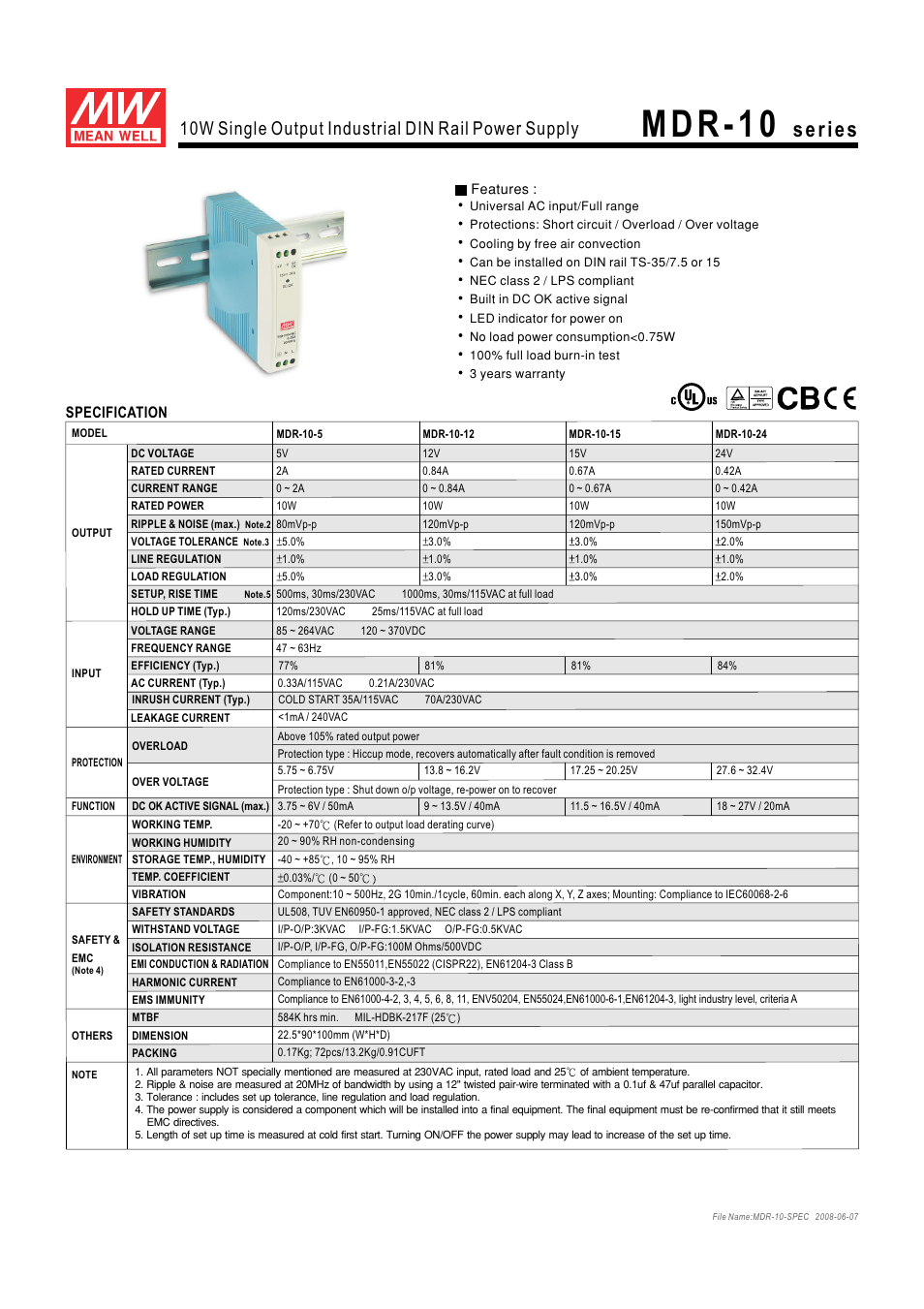 B&B Electronics MDR-10 Series - Datasheet User Manual | 2 pages