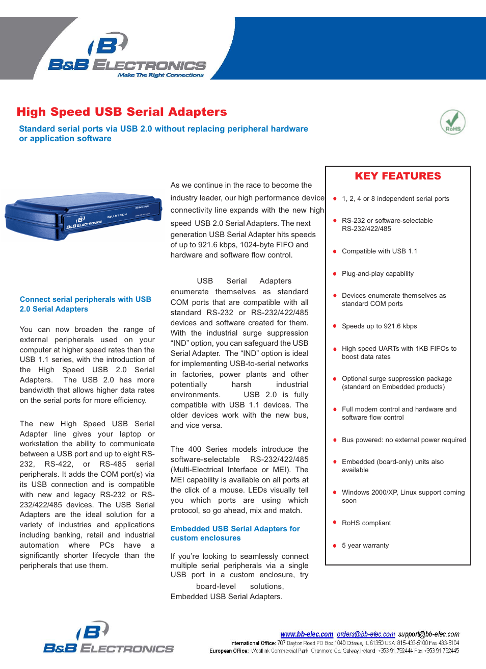 B&B Electronics ESU2-400 - Datasheet User Manual | 2 pages