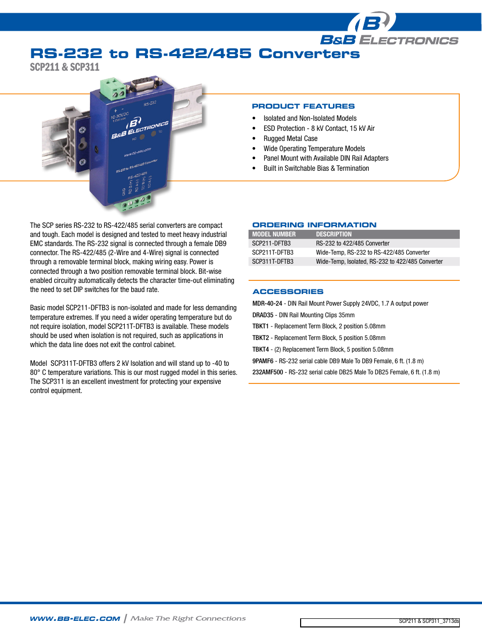 B&B Electronics SCP311T-DFTB3 - Datasheet User Manual | 2 pages