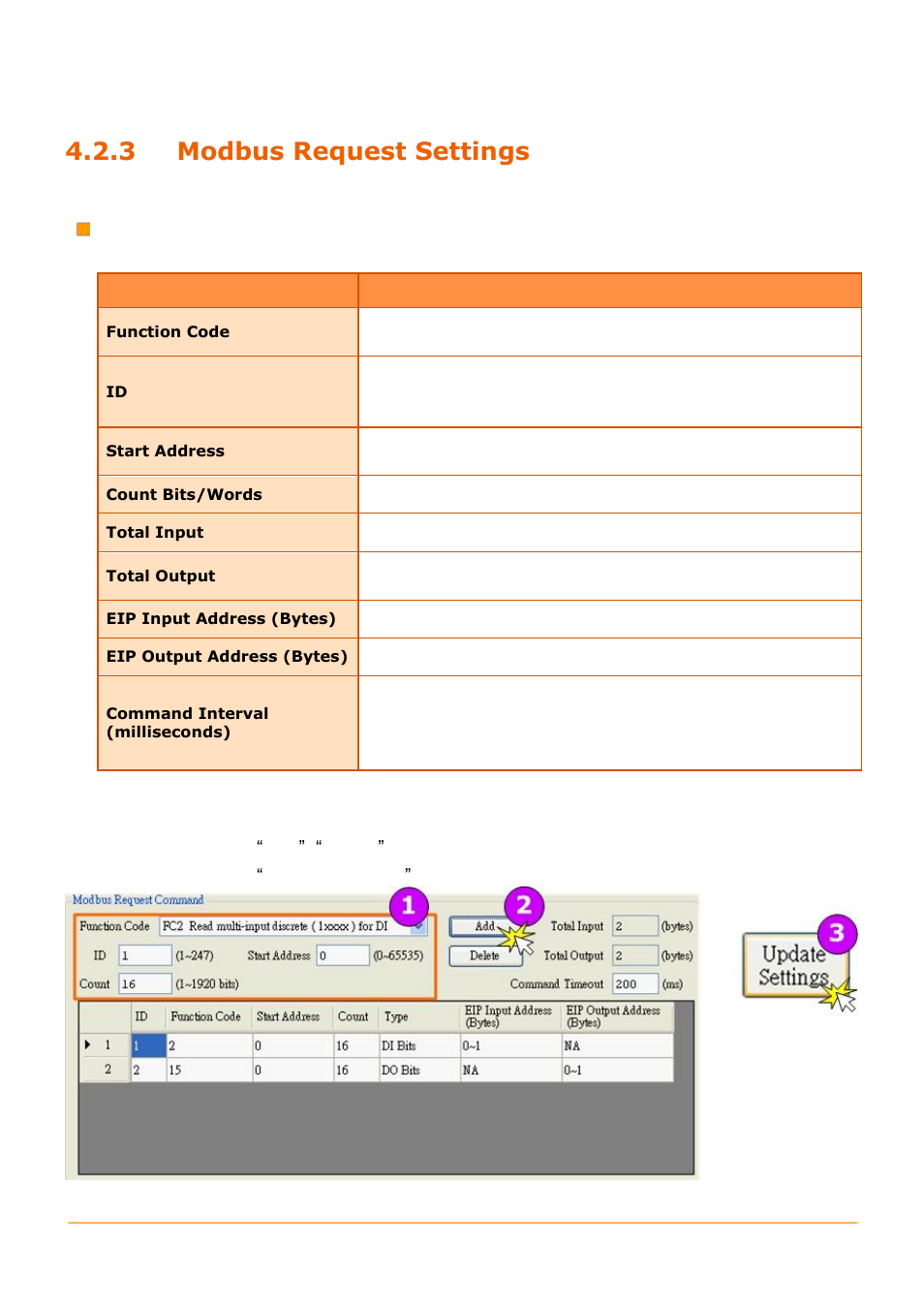 3 modbus request settings, Modbus request settings | B&B Electronics GW-7472 - Manual User Manual | Page 30 / 60