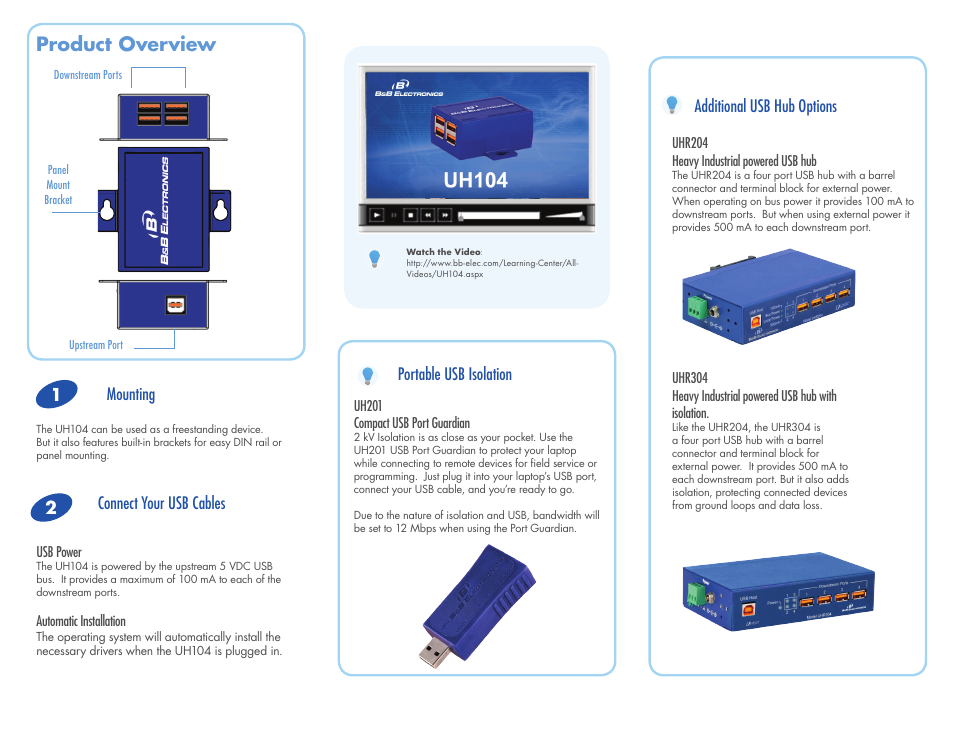 B&B Electronics UH104 - Quick Start Guide User Manual | 2 pages