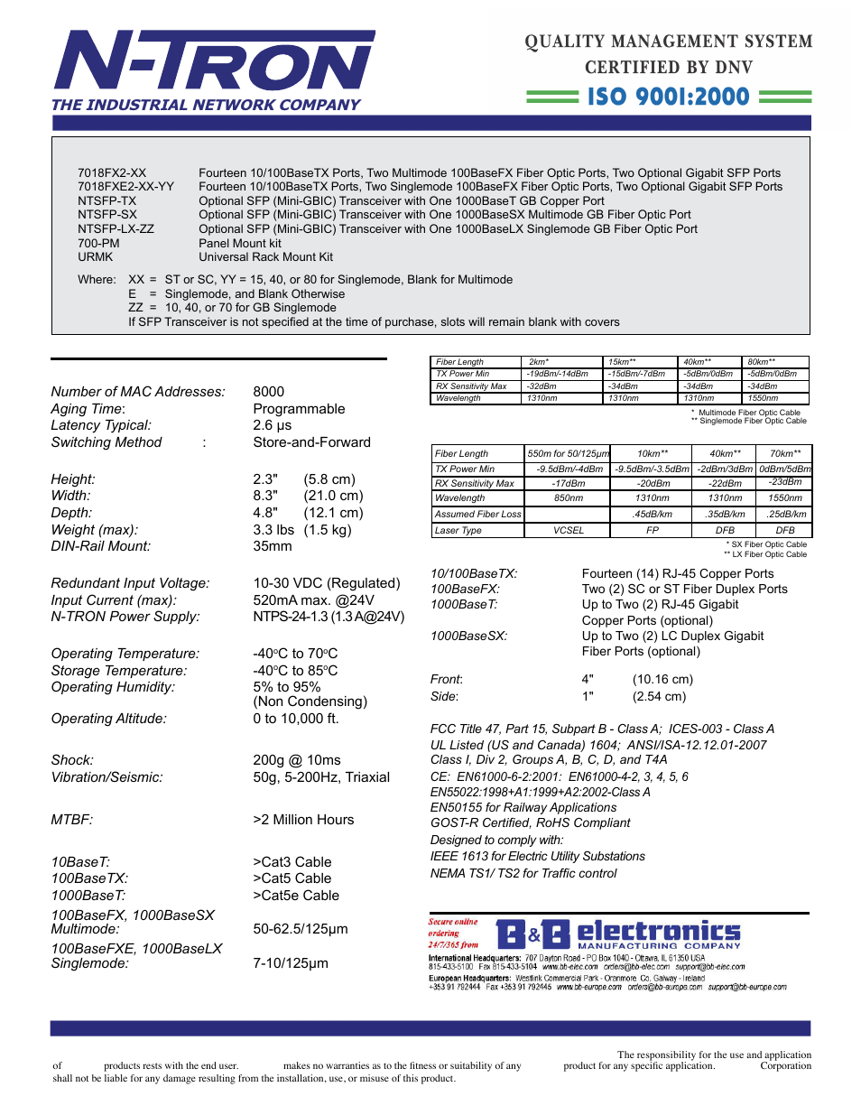 Contact information | B&B Electronics 7018FXE2-SC-15_40 - Datasheet User Manual | Page 2 / 3