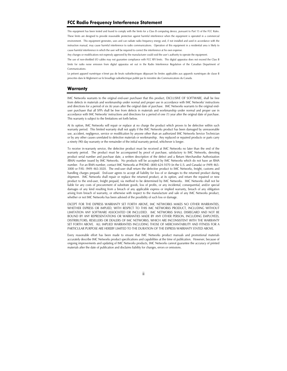 Ii fcc radio frequency interference statement, Warranty | B&B Electronics 855-19619 - Manual User Manual | Page 2 / 12