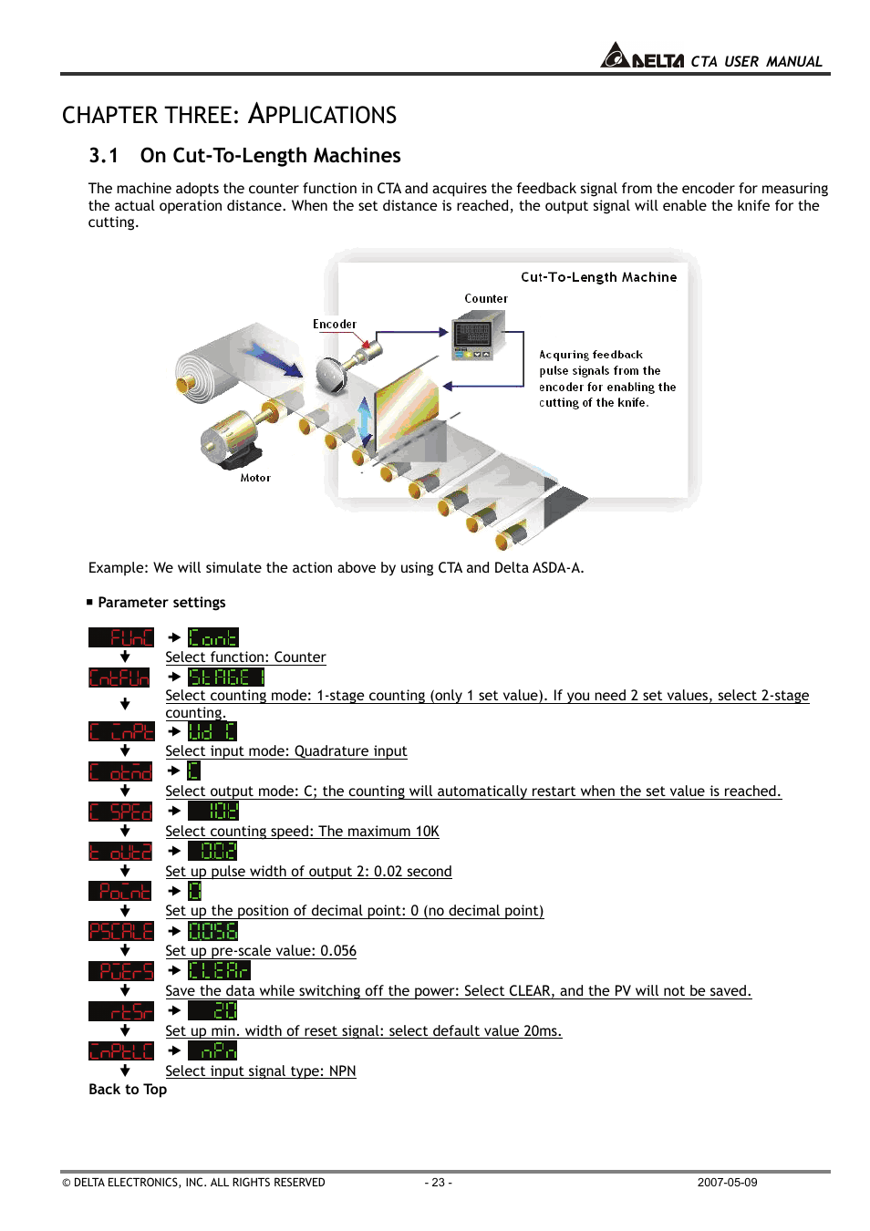 Chapter three, Pplications, 1 on cut-to-length machines | B&B Electronics CTA4100A_D - Manual User Manual | Page 23 / 25
