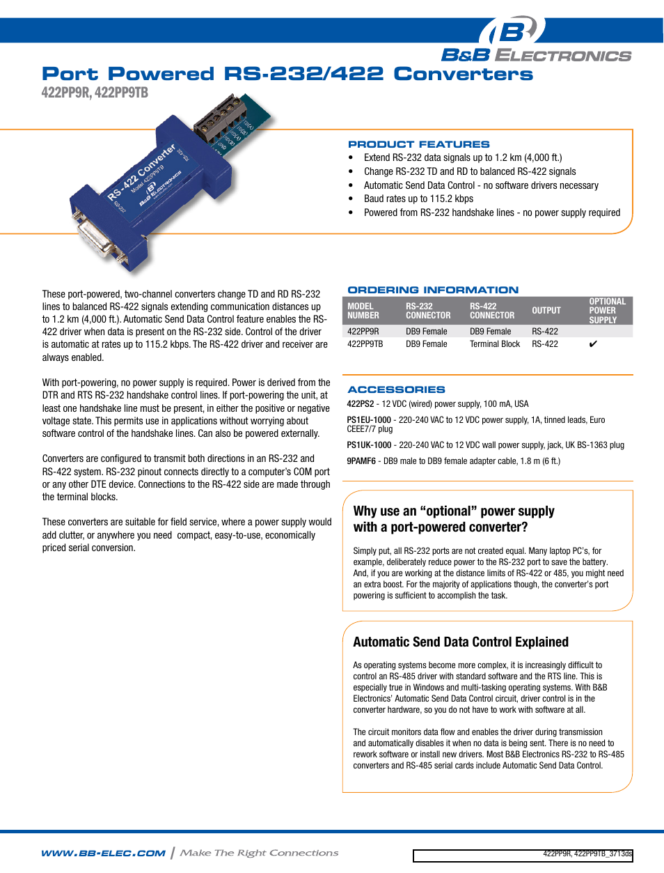 B&B Electronics 422PP9R - Datasheet User Manual | 2 pages